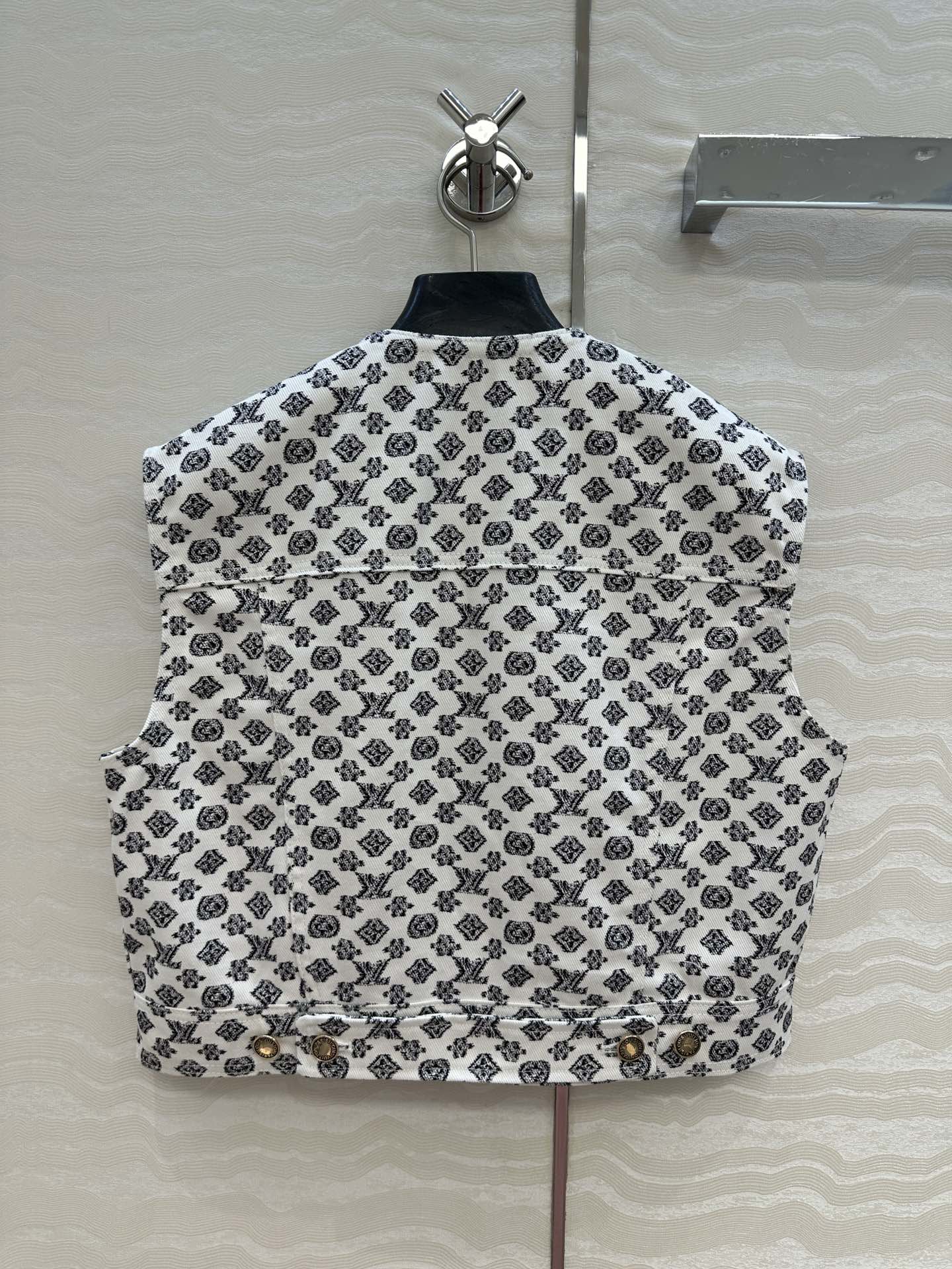 LV 25 Modern Logo Denim Vest Jacket Black White Poliester