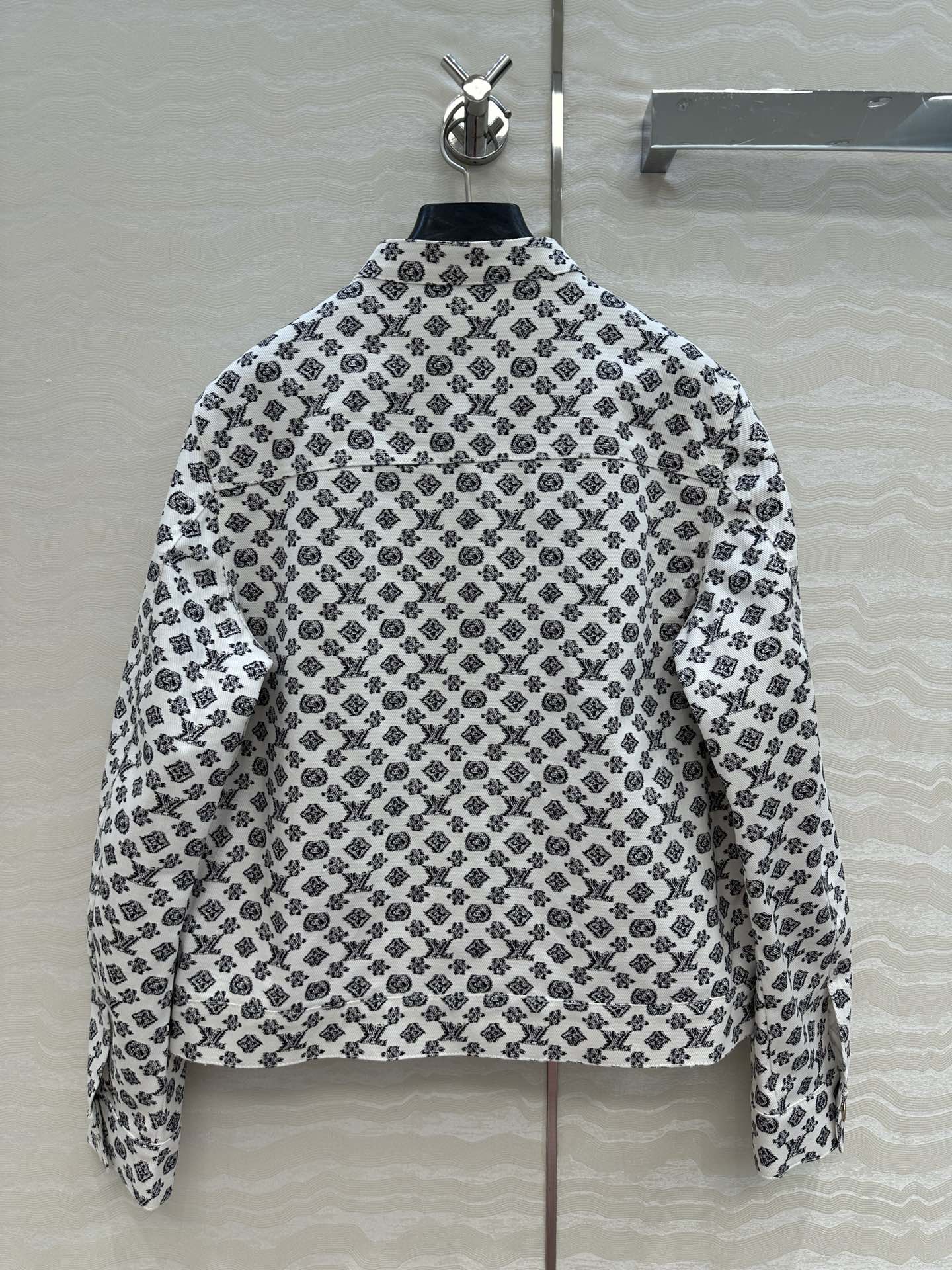 LV 25 Modern Logo Denim Long Jacket Black White Poliester