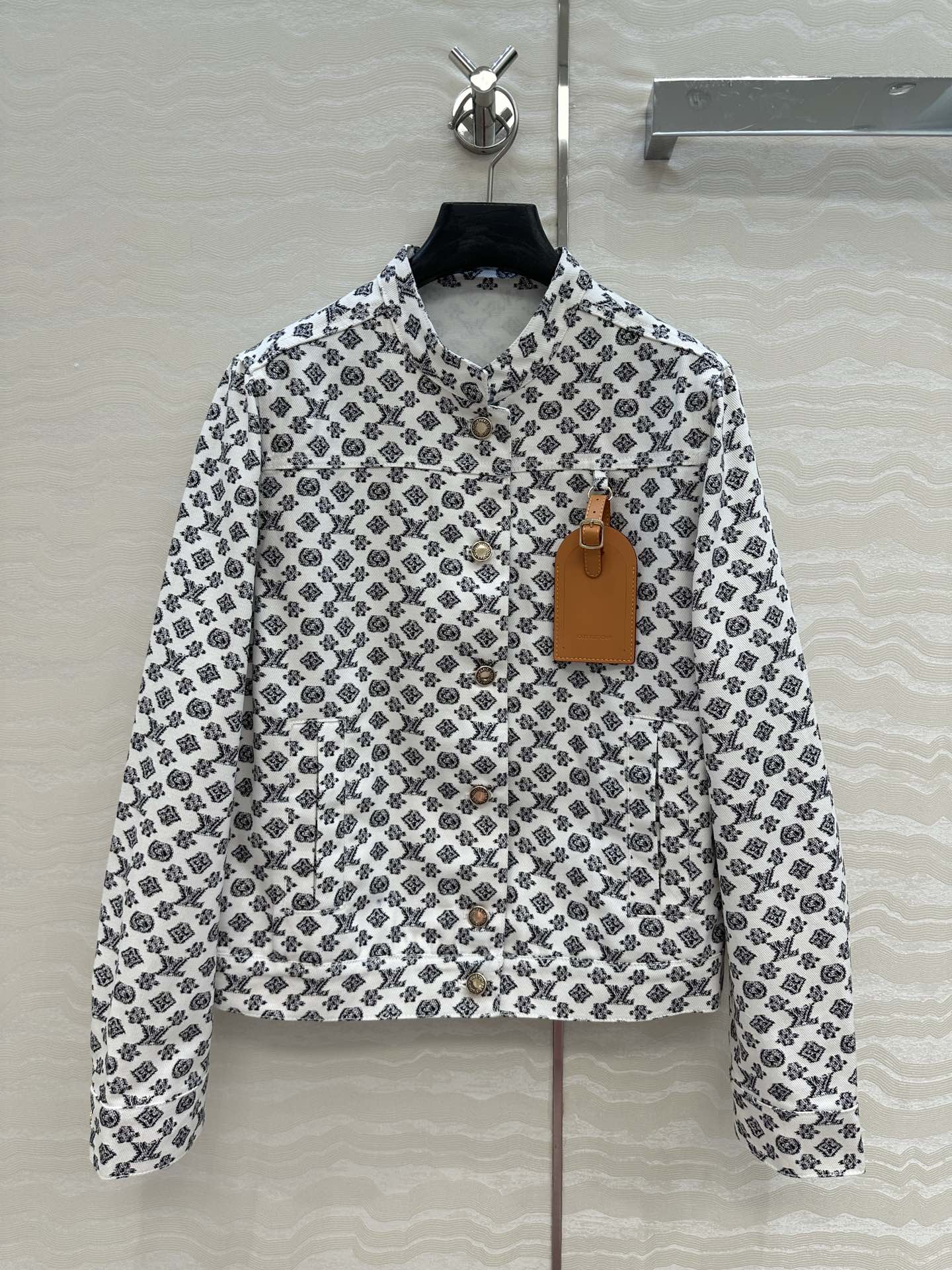 LV 25 Modern Logo Denim Long Jacket Black White Poliester