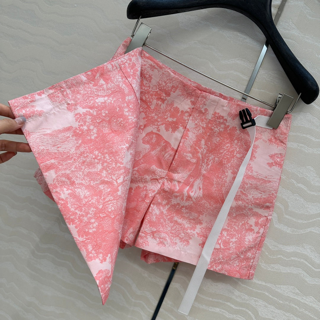 CD 25 Forest Floral Print Skirt Pants Pink Polyester