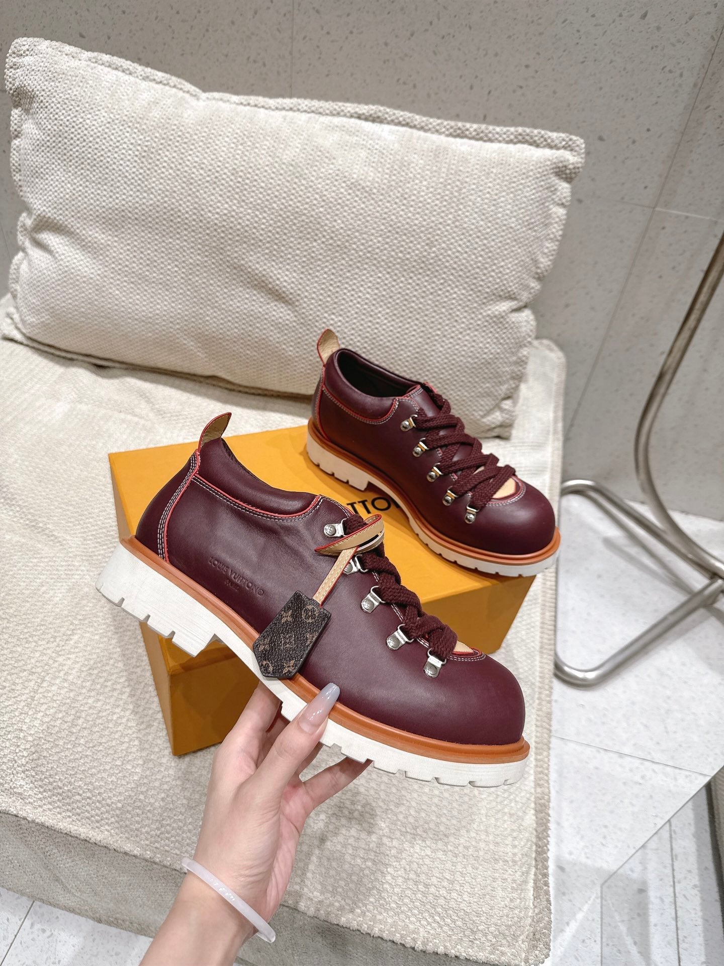 LV Pharrell and Nigo Hiking Shoes  Burgundy Sheepskin 383739
