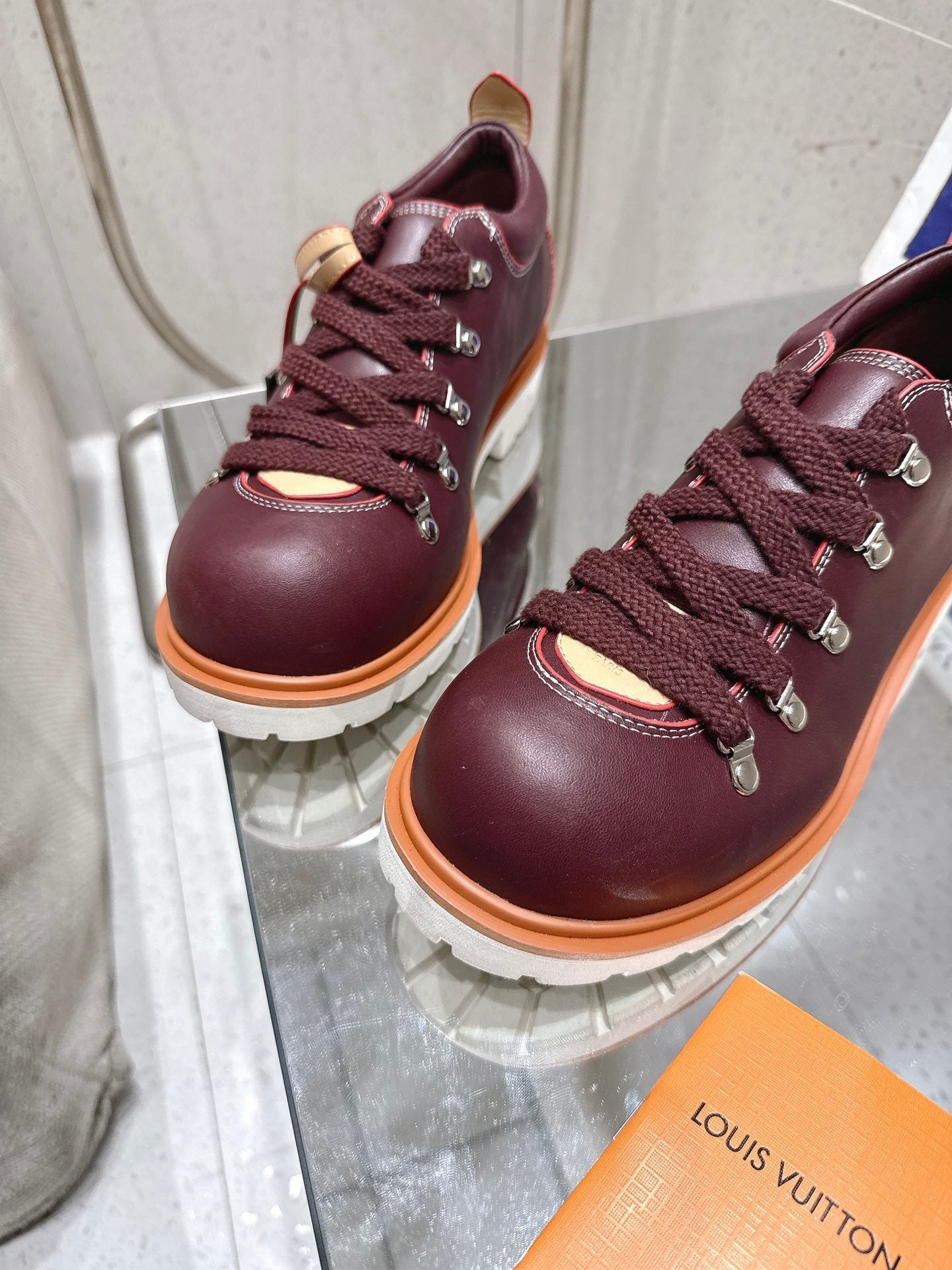 LV Pharrell and Nigo Hiking Shoes  Burgundy Sheepskin 383739