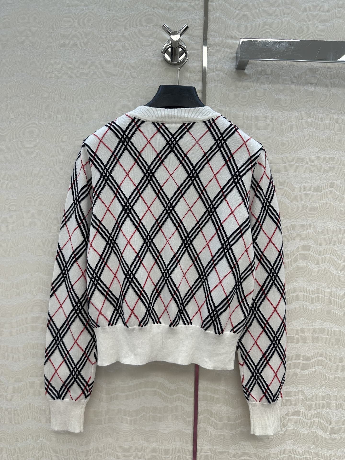 Bur 25 Cardigan White Plaid Wool