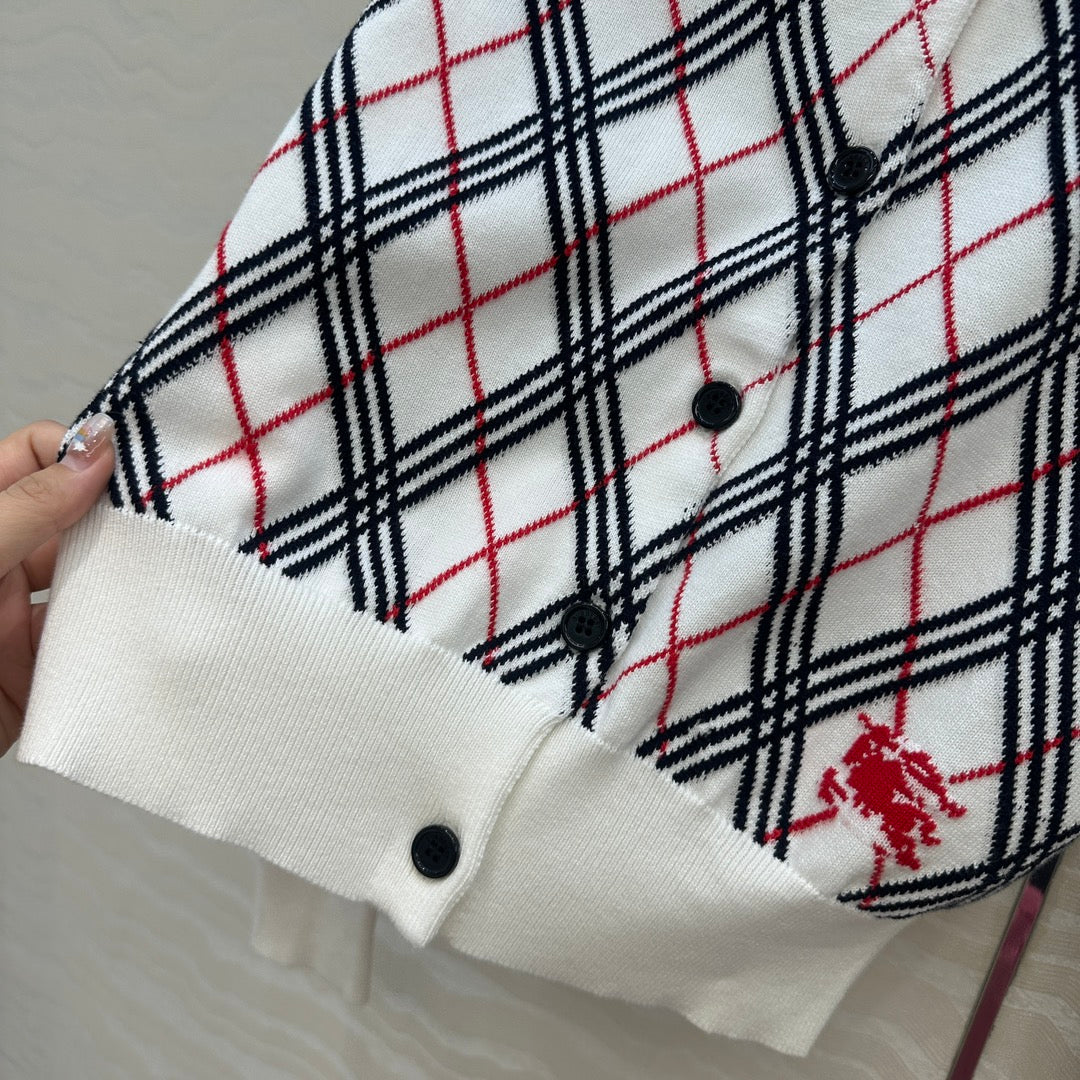 Bur 25 Cardigan White Plaid Wool