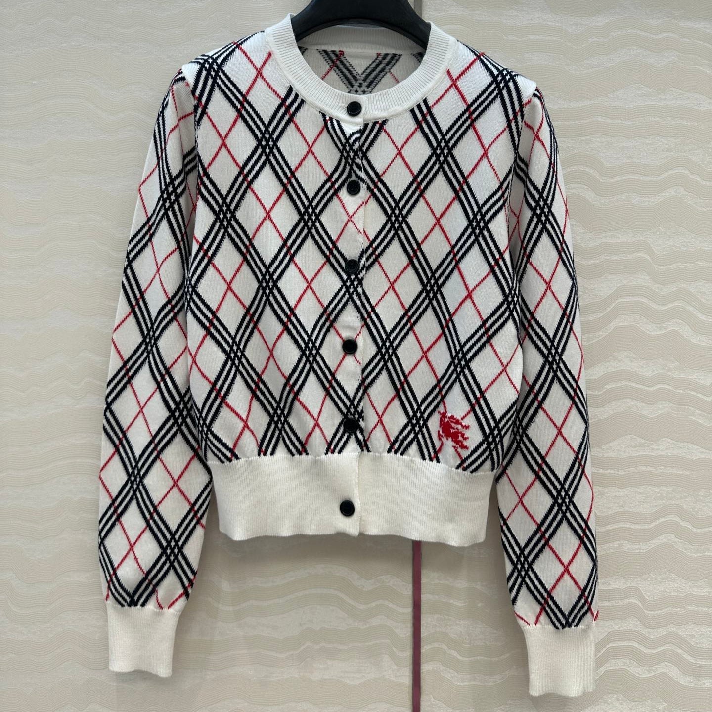 Bur 25 Cardigan White Plaid Wool