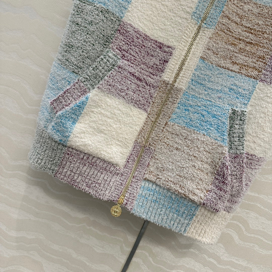 CC Hooded Vest Multicolor Polyester Acrylic Fibers Wool