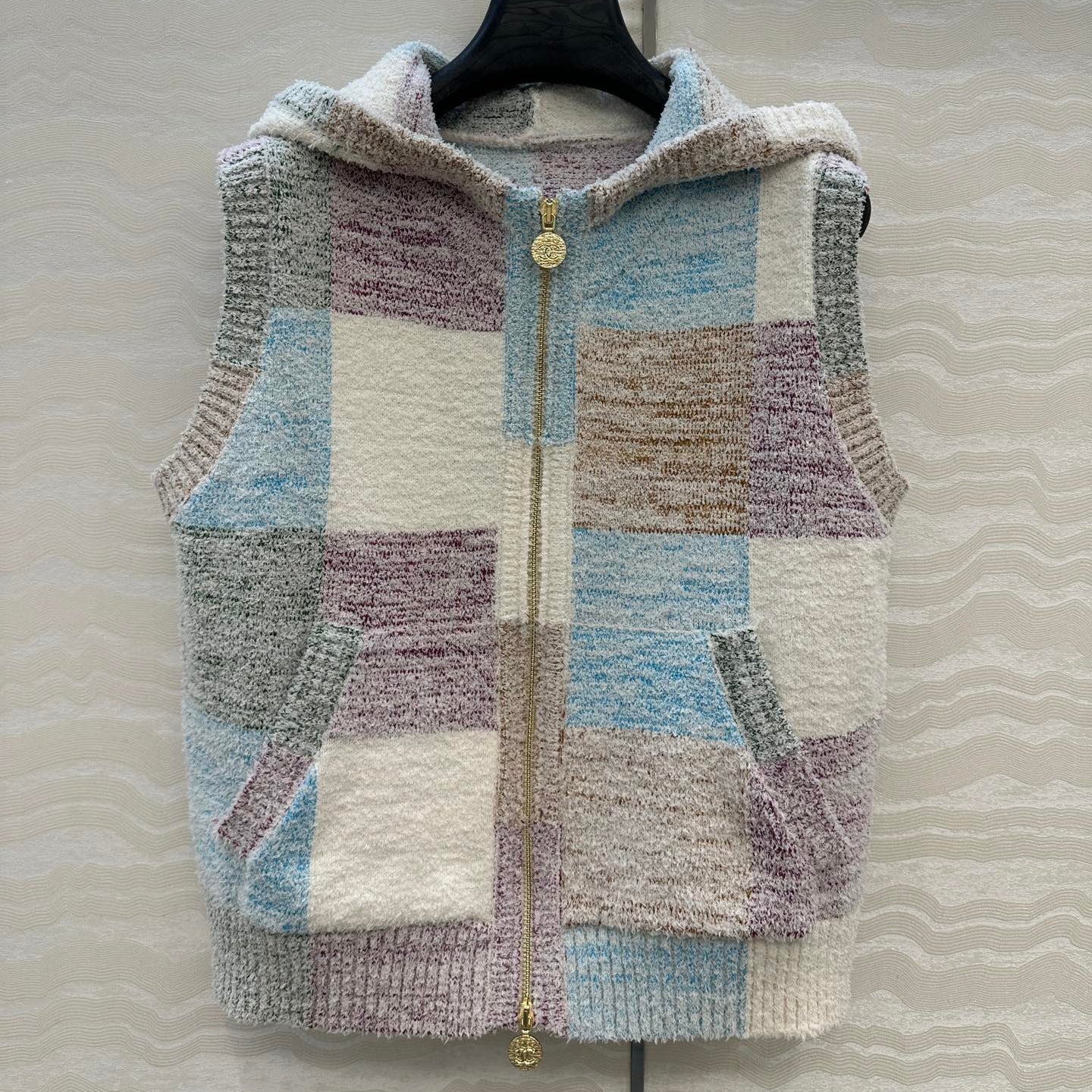 CC Hooded Vest Multicolor Polyester Acrylic Fibers Wool