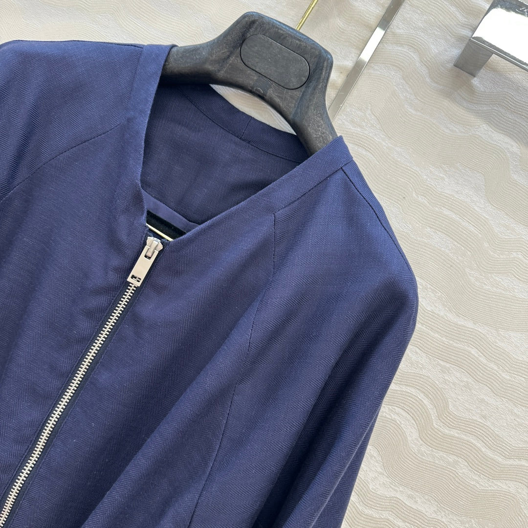 LP 25 V-neck Jacket Blue Tencel Linen 295398