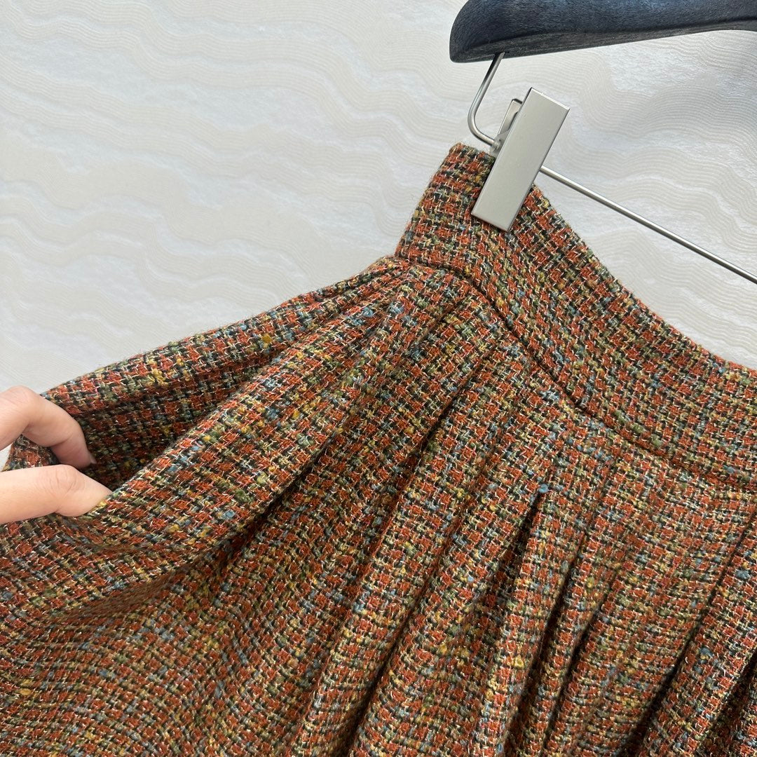CC 25 Tweed Skirt Brown Wool Cotton Viscose