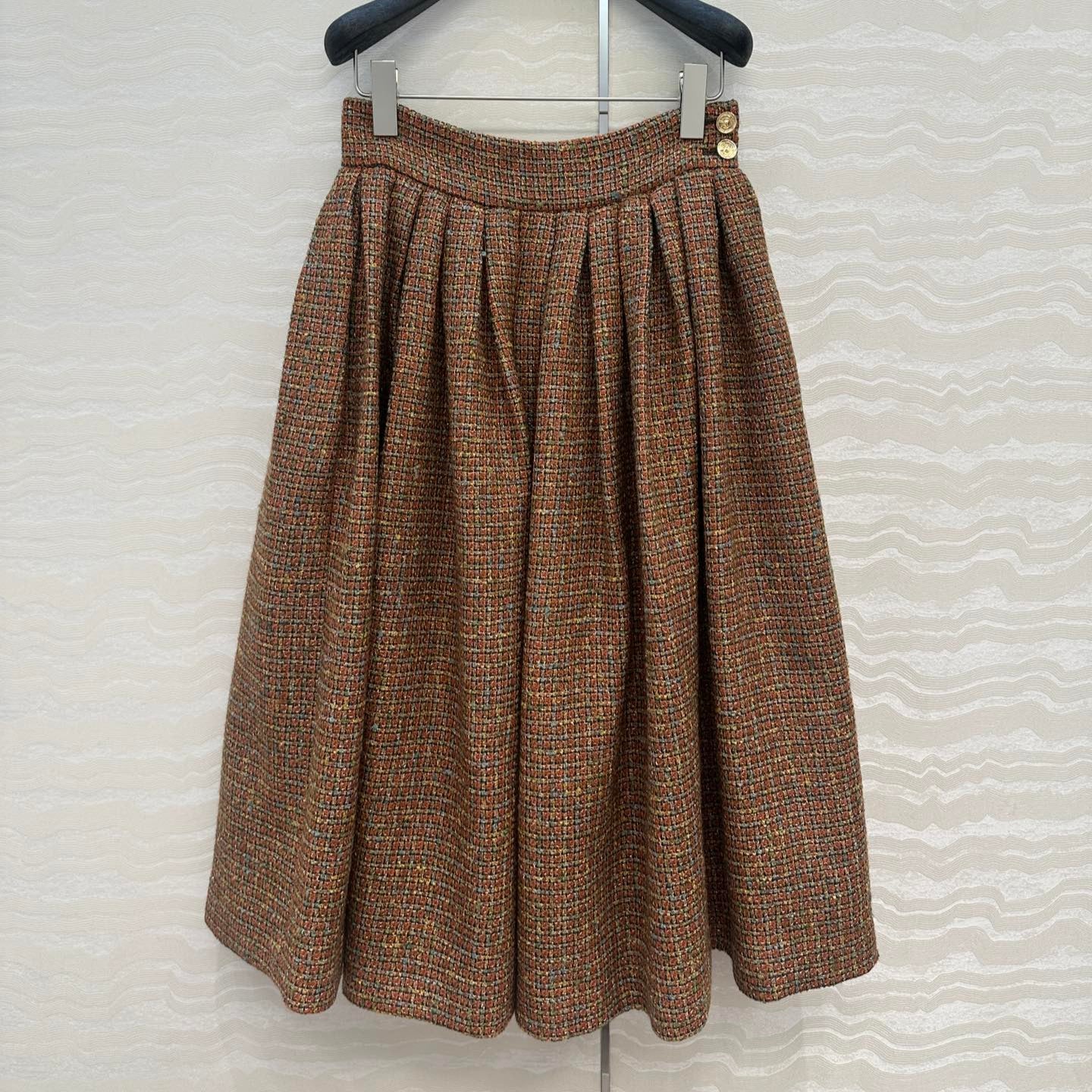 CC 25 Tweed Skirt Brown Wool Cotton Viscose