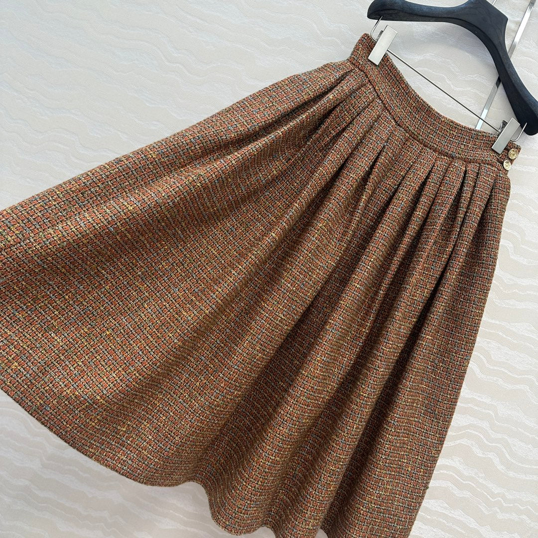 CC 25 Tweed Skirt Brown Wool Cotton Viscose