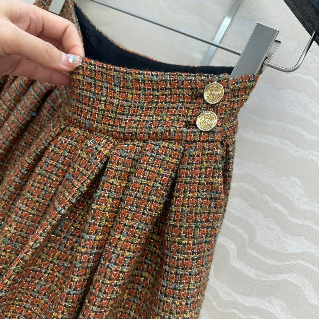 CC 25 Tweed Skirt Brown Wool Cotton Viscose