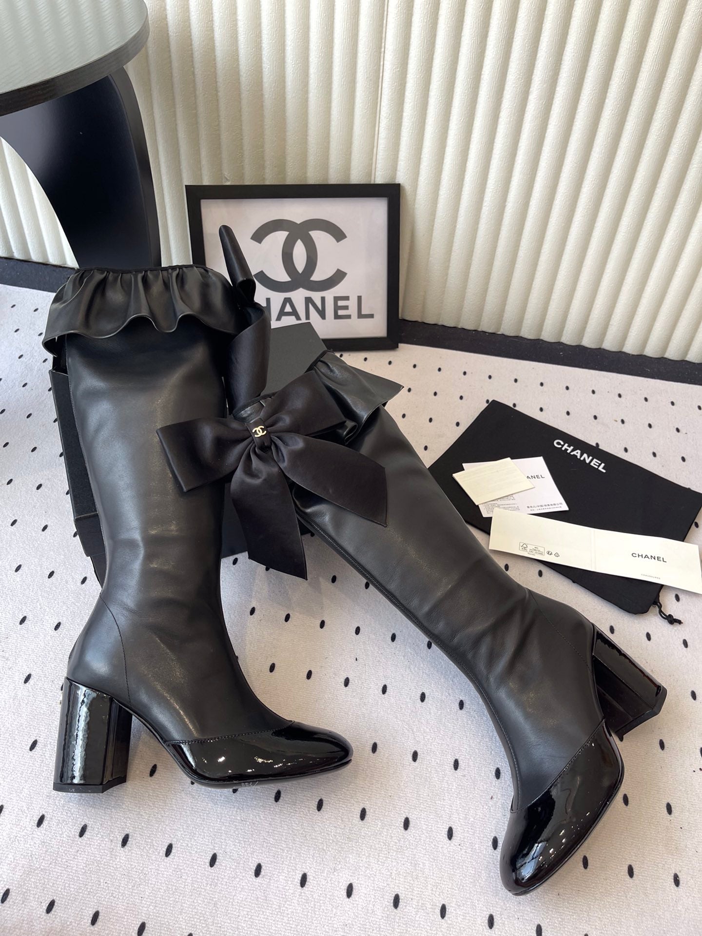 CC 25 Bow Elastic Boot Black Lambskin 514029