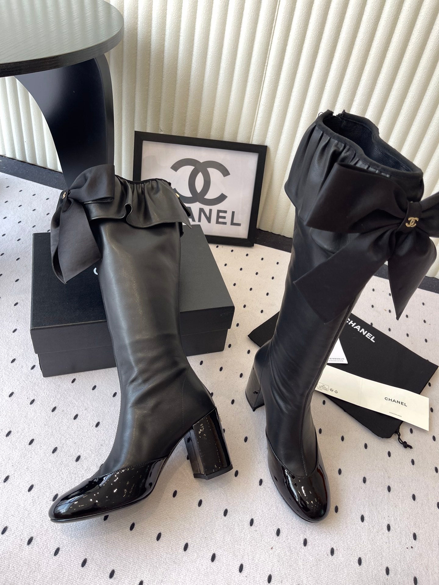 CC 25 Bow Elastic Boot Black Lambskin 514029