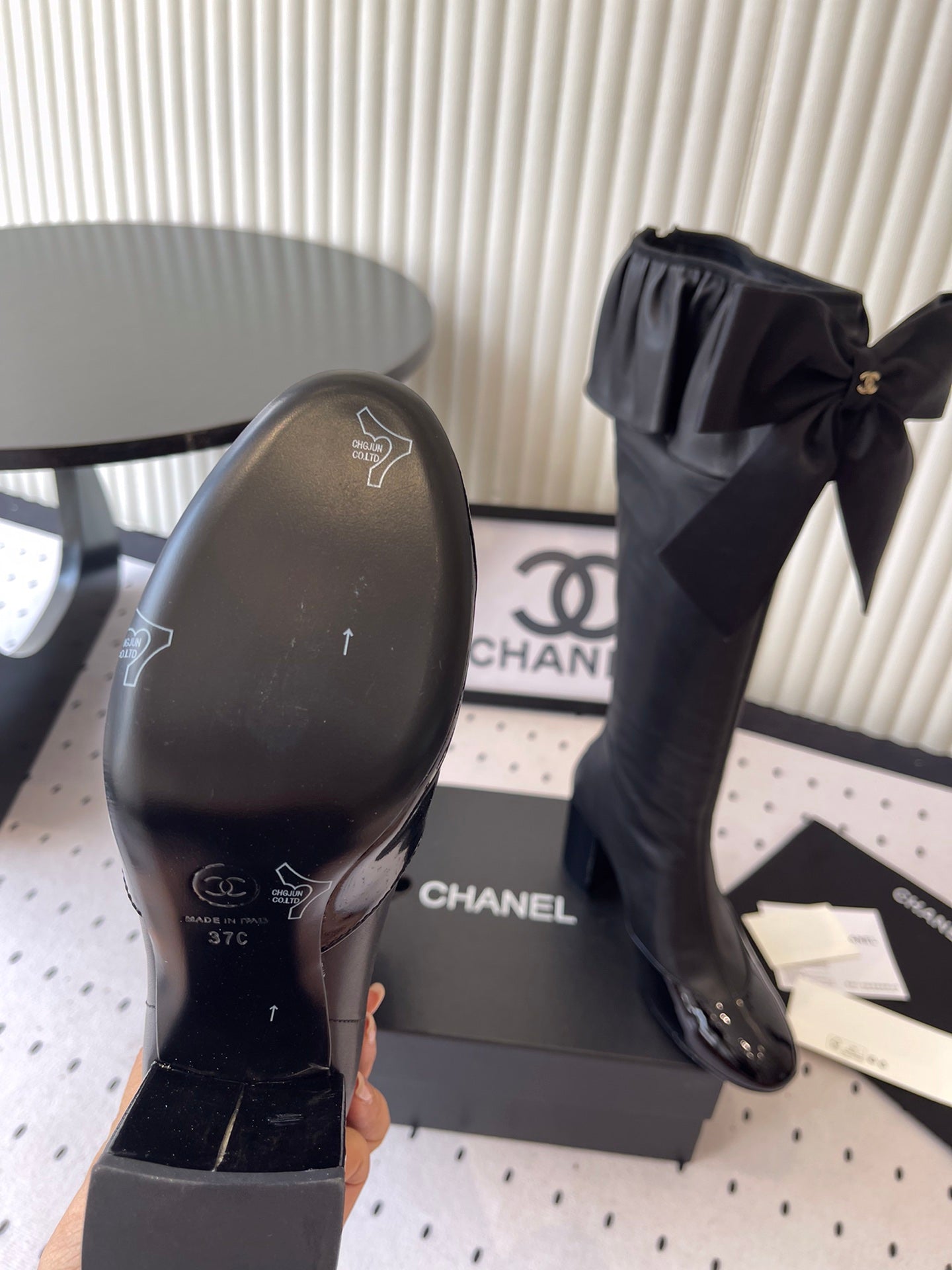 CC 25 Bow Elastic Boot Black Lambskin 514029