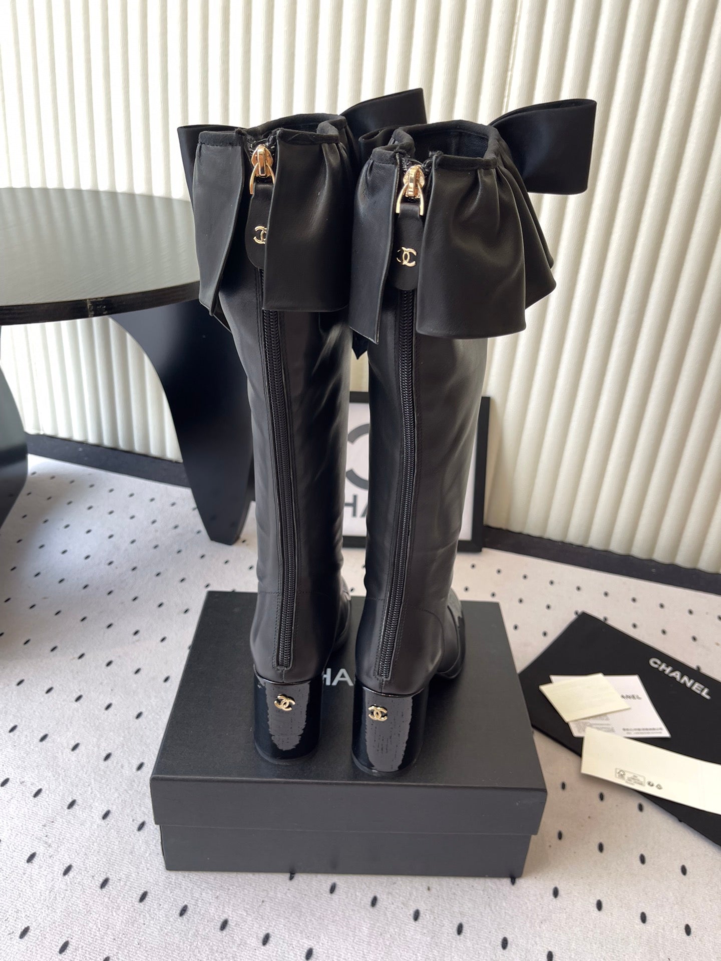 CC 25 Bow Elastic Boot Black Lambskin 514029