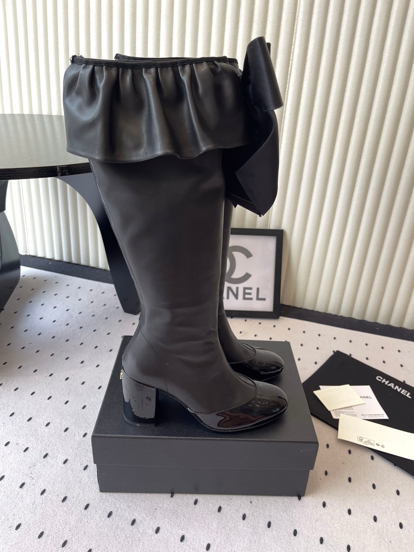 CC 25 Bow Elastic Boot Black Lambskin 514029