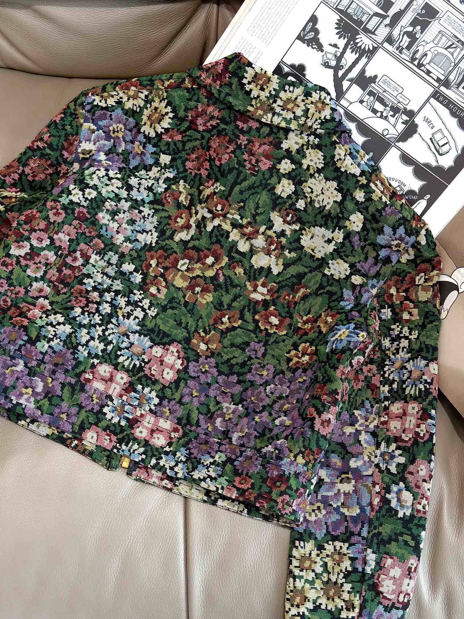 Celine 25 Flower Jacket Green mix colors Cotton