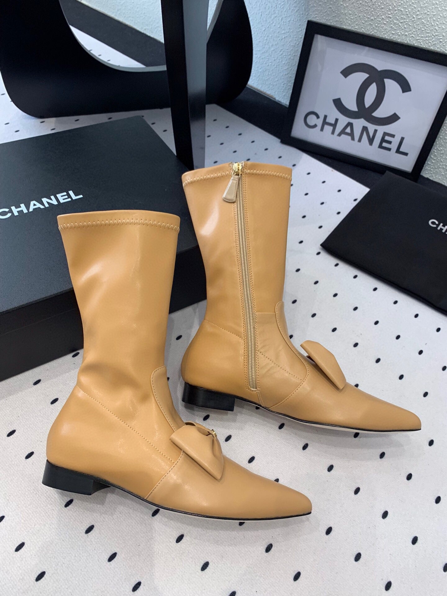 CC 25 Bow-knot Short Boot Camel Sheepskin 514065