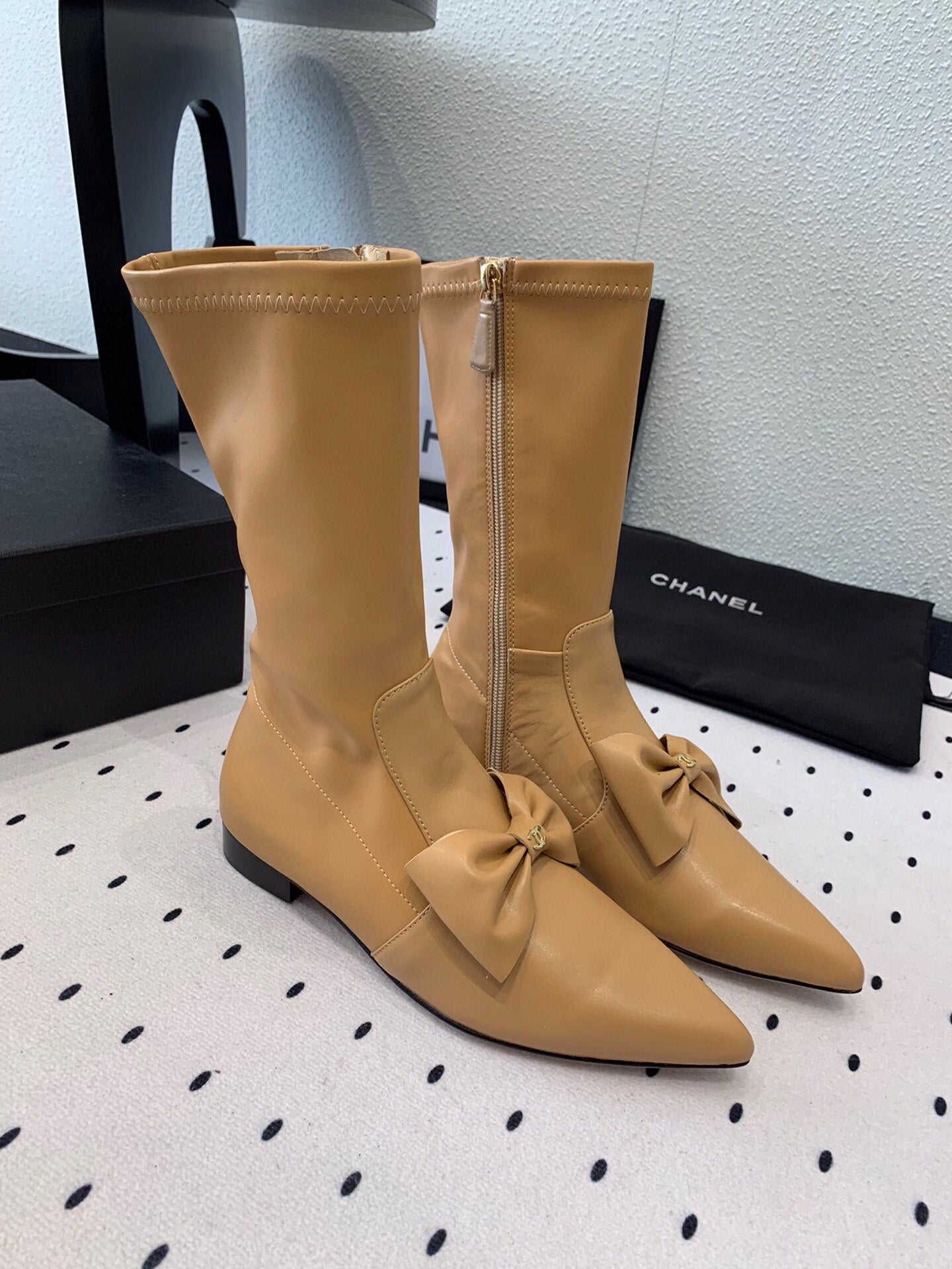 CC 25 Bow-knot Short Boot Camel Sheepskin 514065