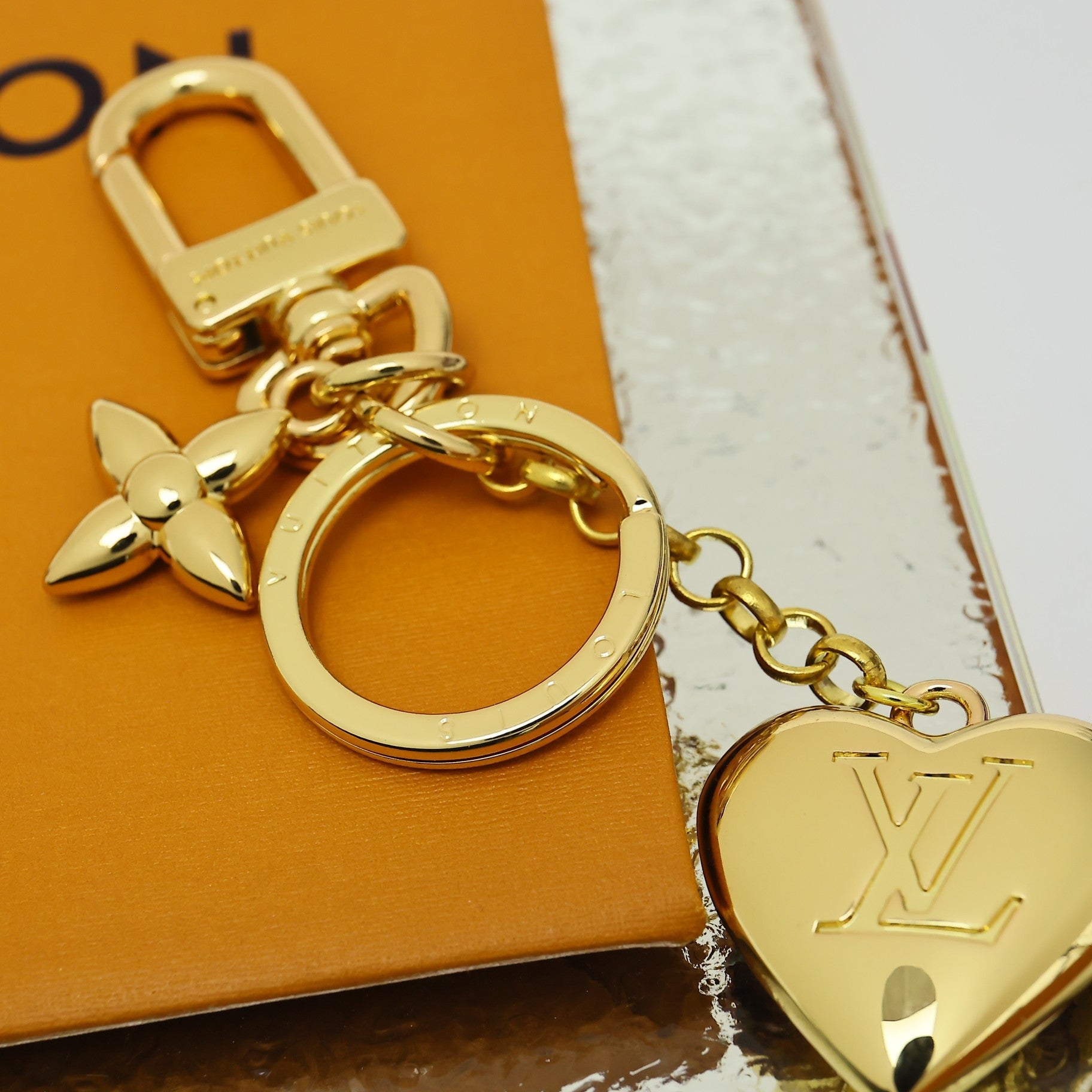 LV Gold Heart-shaped Keychain Bag Charm
