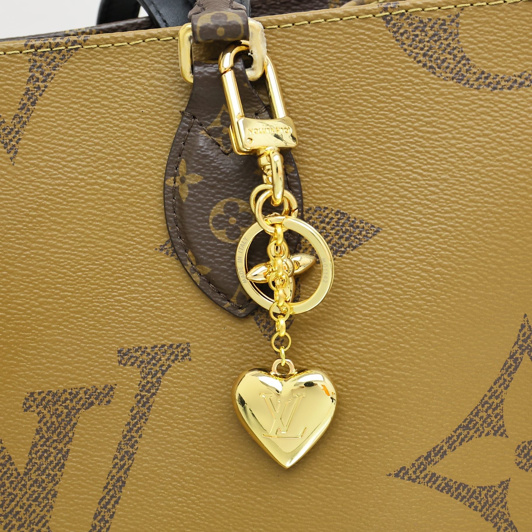 LV Gold Heart-shaped Keychain Bag Charm