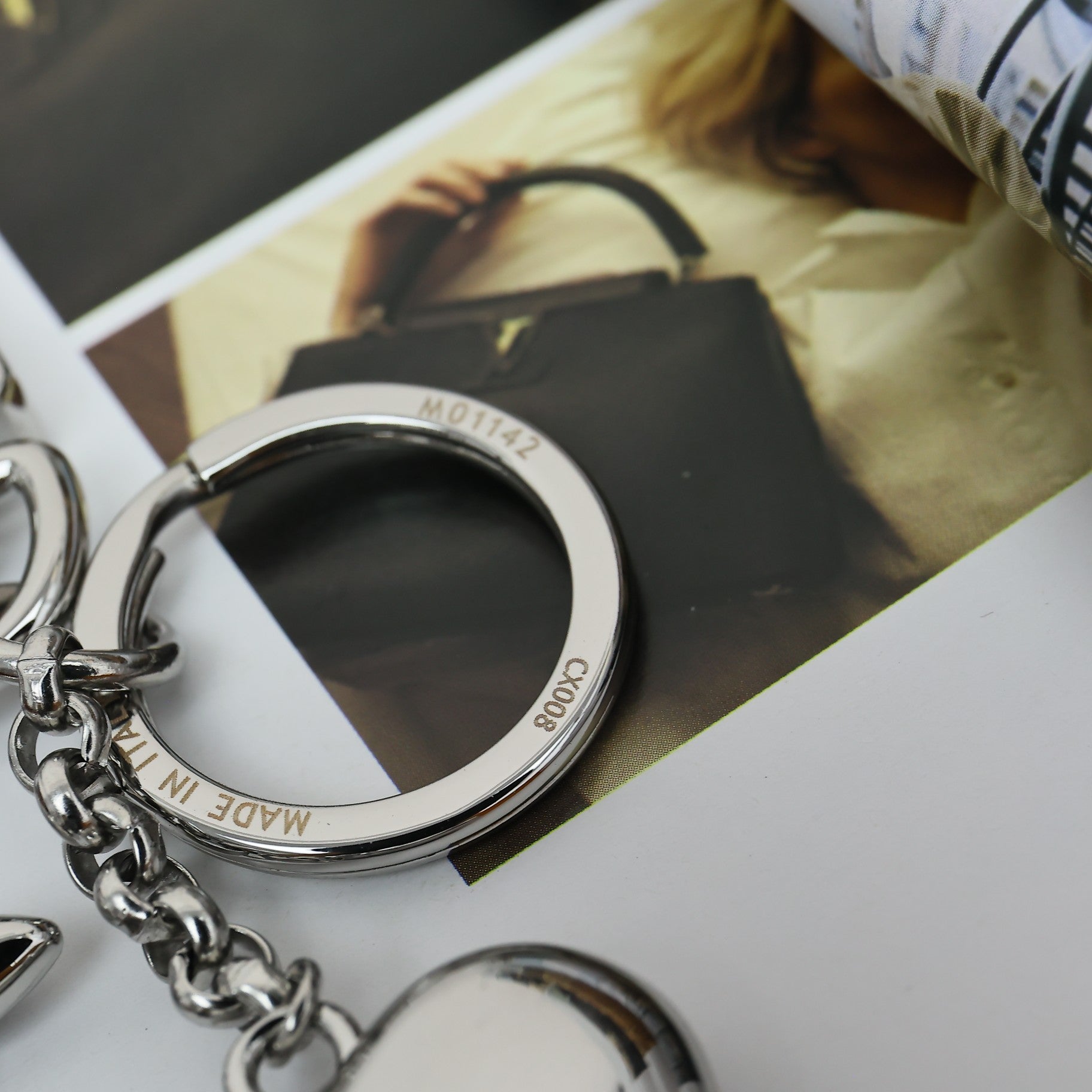 LV Silver Heart-shaped Keychain Bag Charm