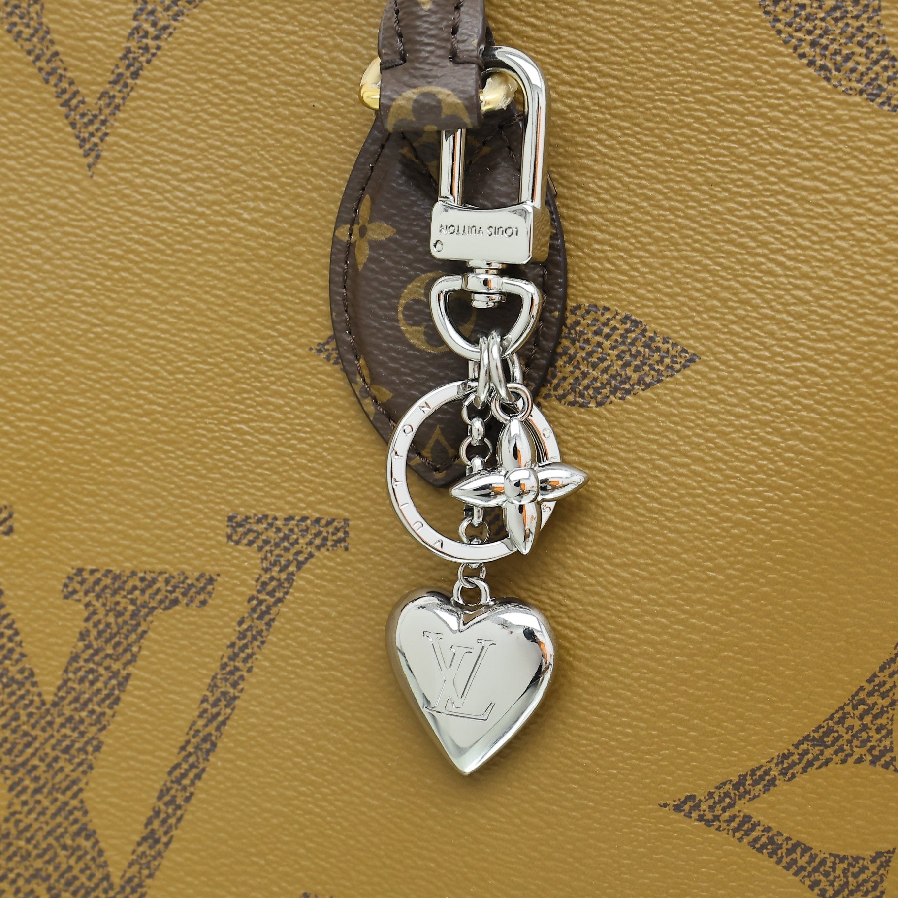LV Silver Heart-shaped Keychain Bag Charm