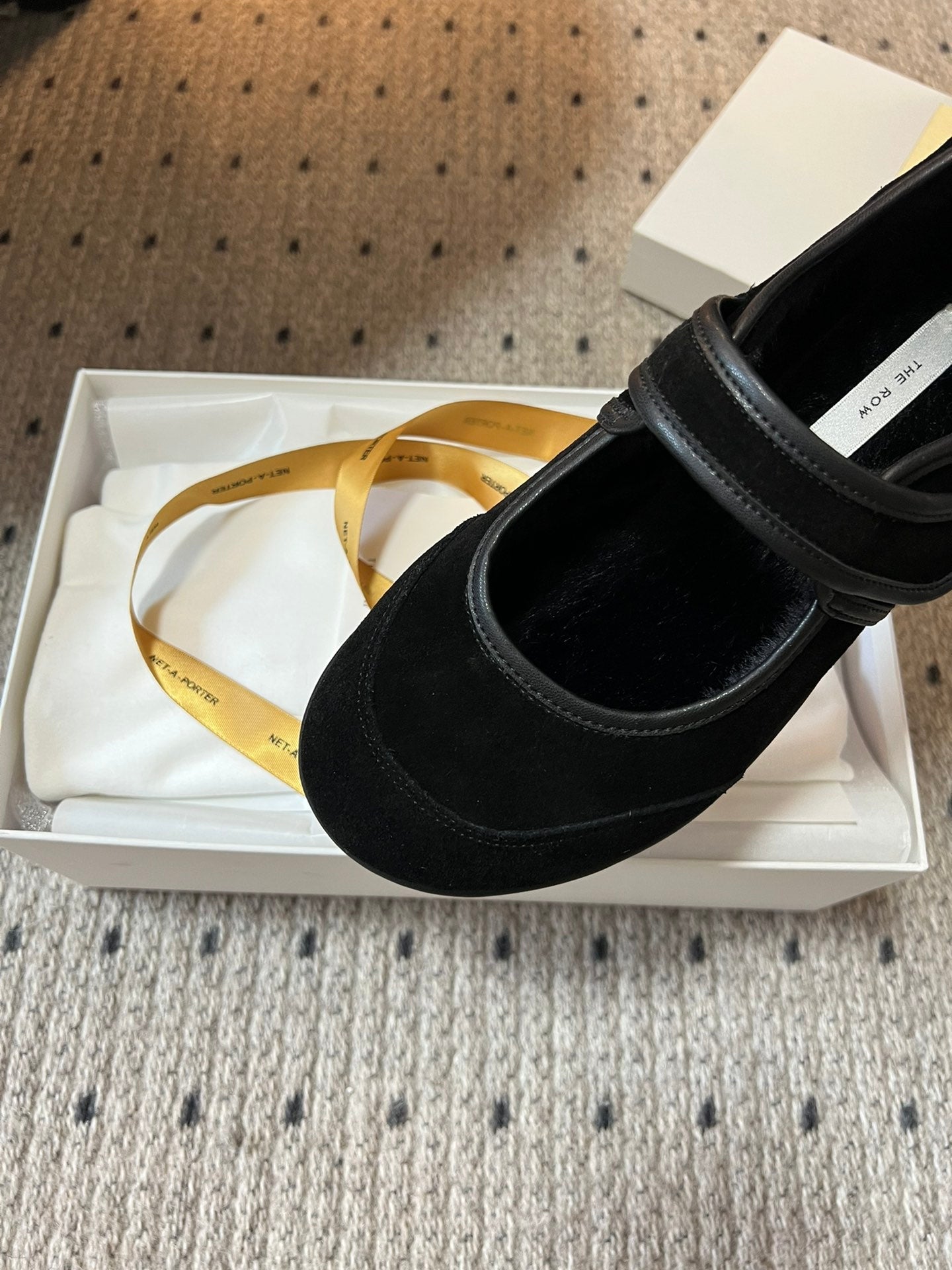 The Row 2025 Ballet Flat Black Suede Wool 561592