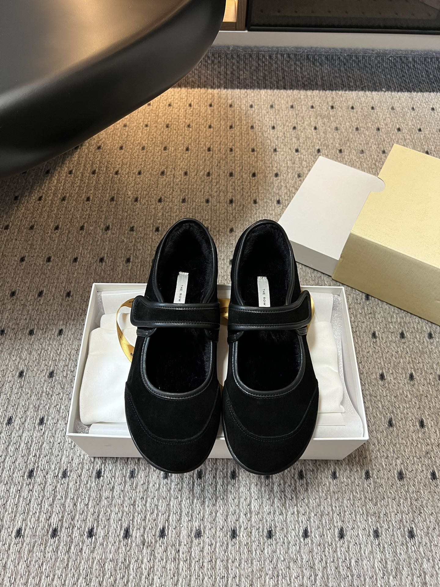 The Row 2025 Ballet Flat Black Suede Wool 561592