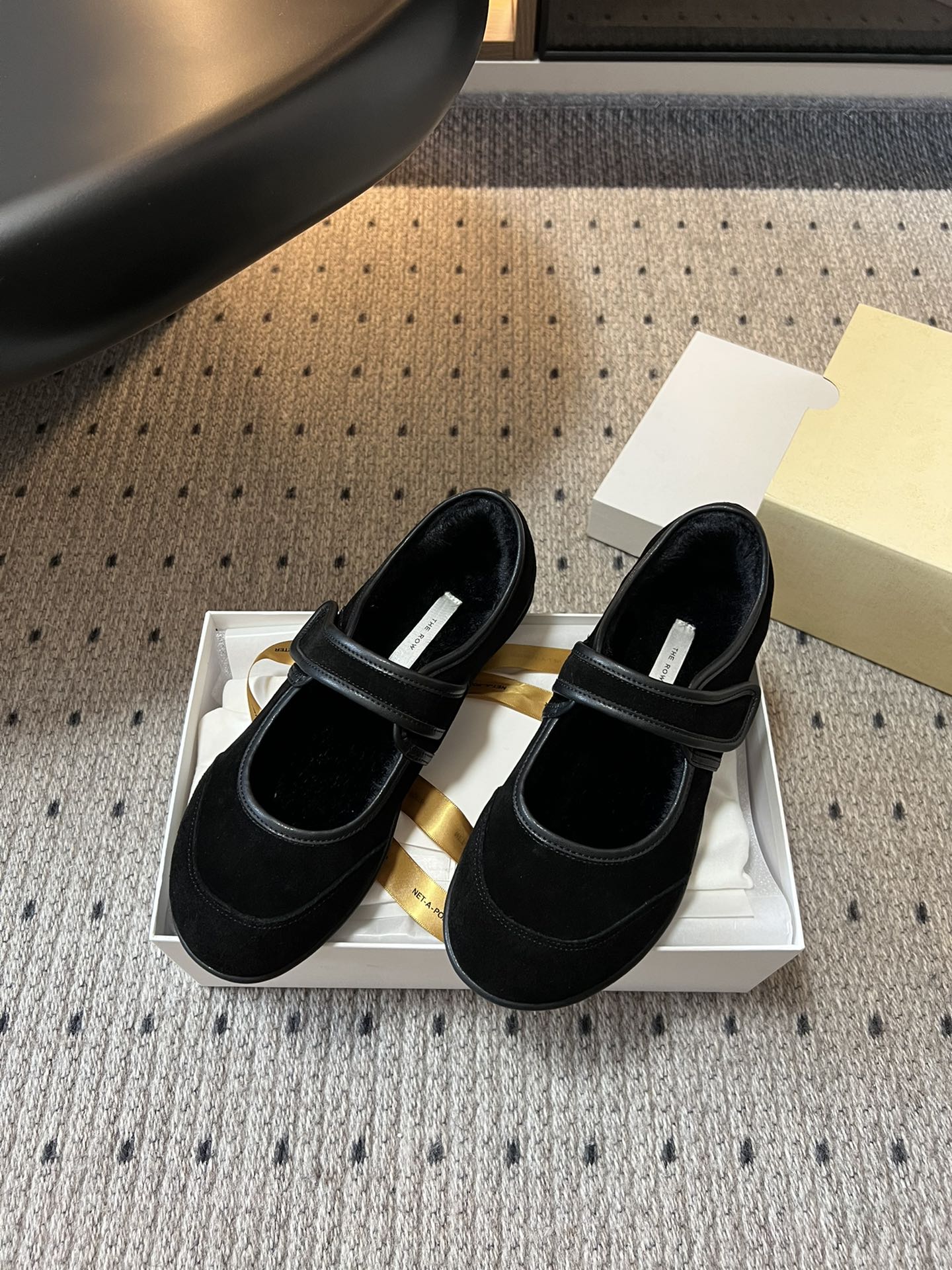 The Row 2025 Ballet Flat Black Suede Wool 561592