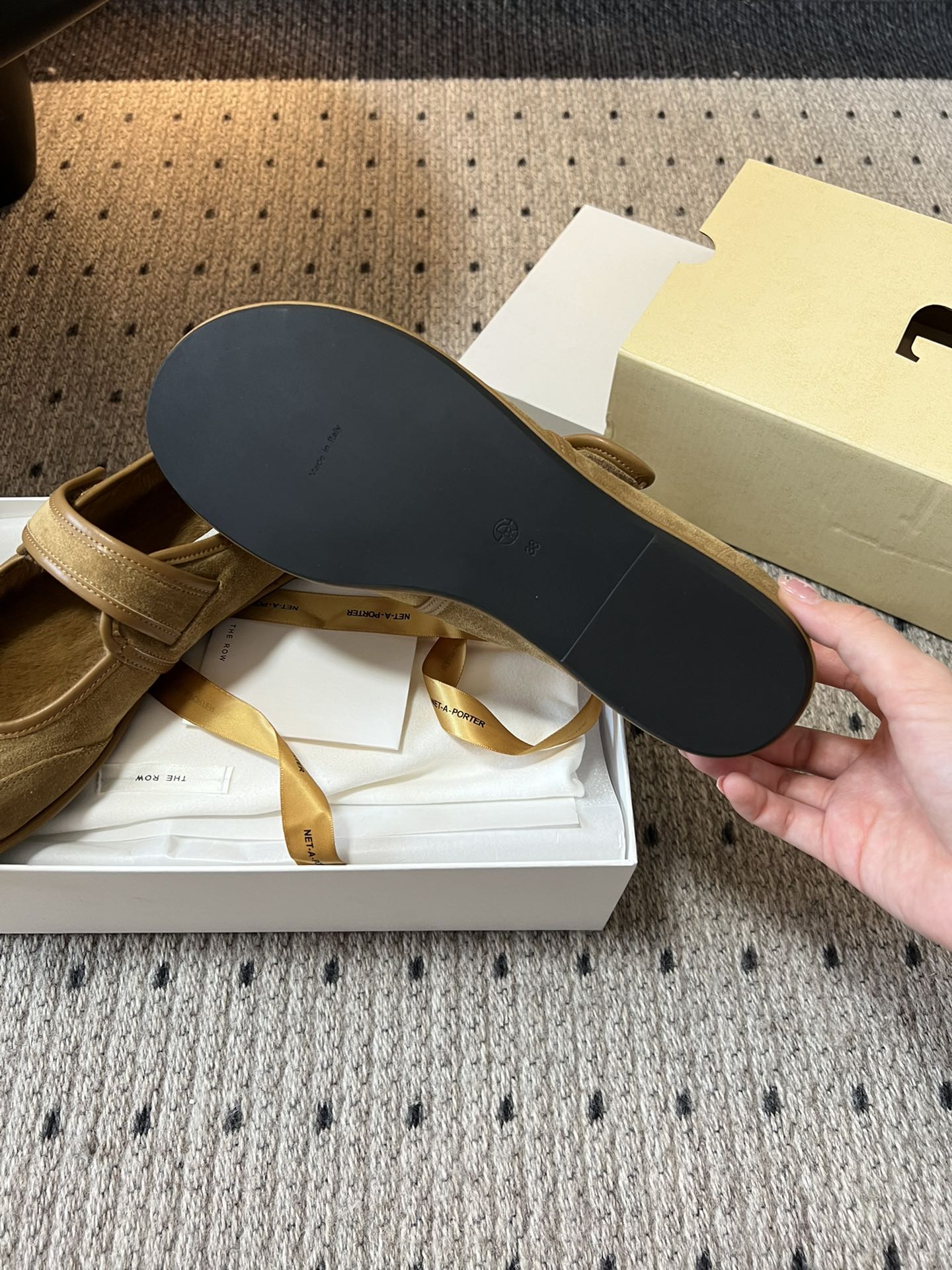 The Row 2025 Ballet Flat Tan Suede Wool 561593