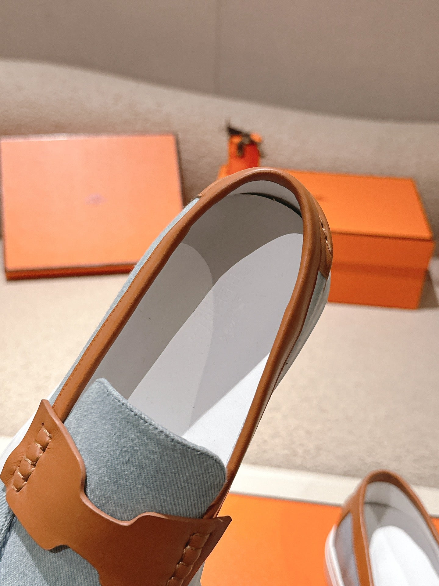 HM 25ss Platform Loafers Light Blue Brown Denim Sheepskin 577170