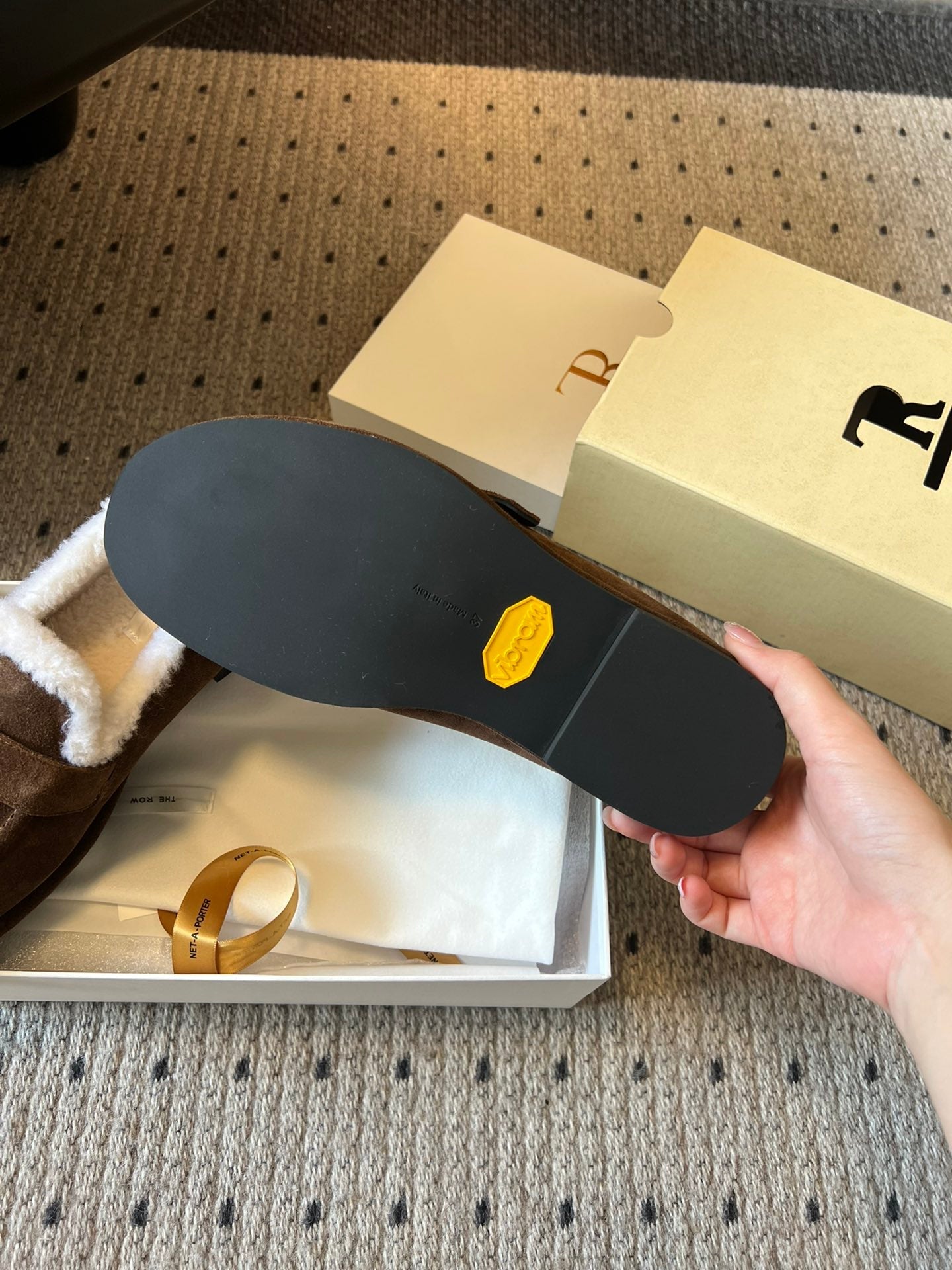 The Row 2025 Shearling Loafer Brown White Suede Wool 561602