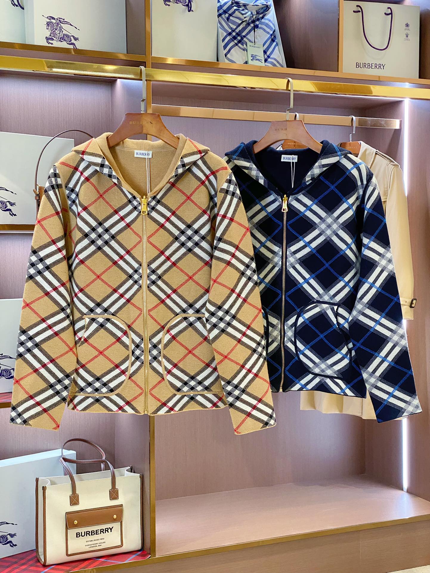 Burberry 25 Plaid Zip-up Cardigan Sweater Wool Cashmere