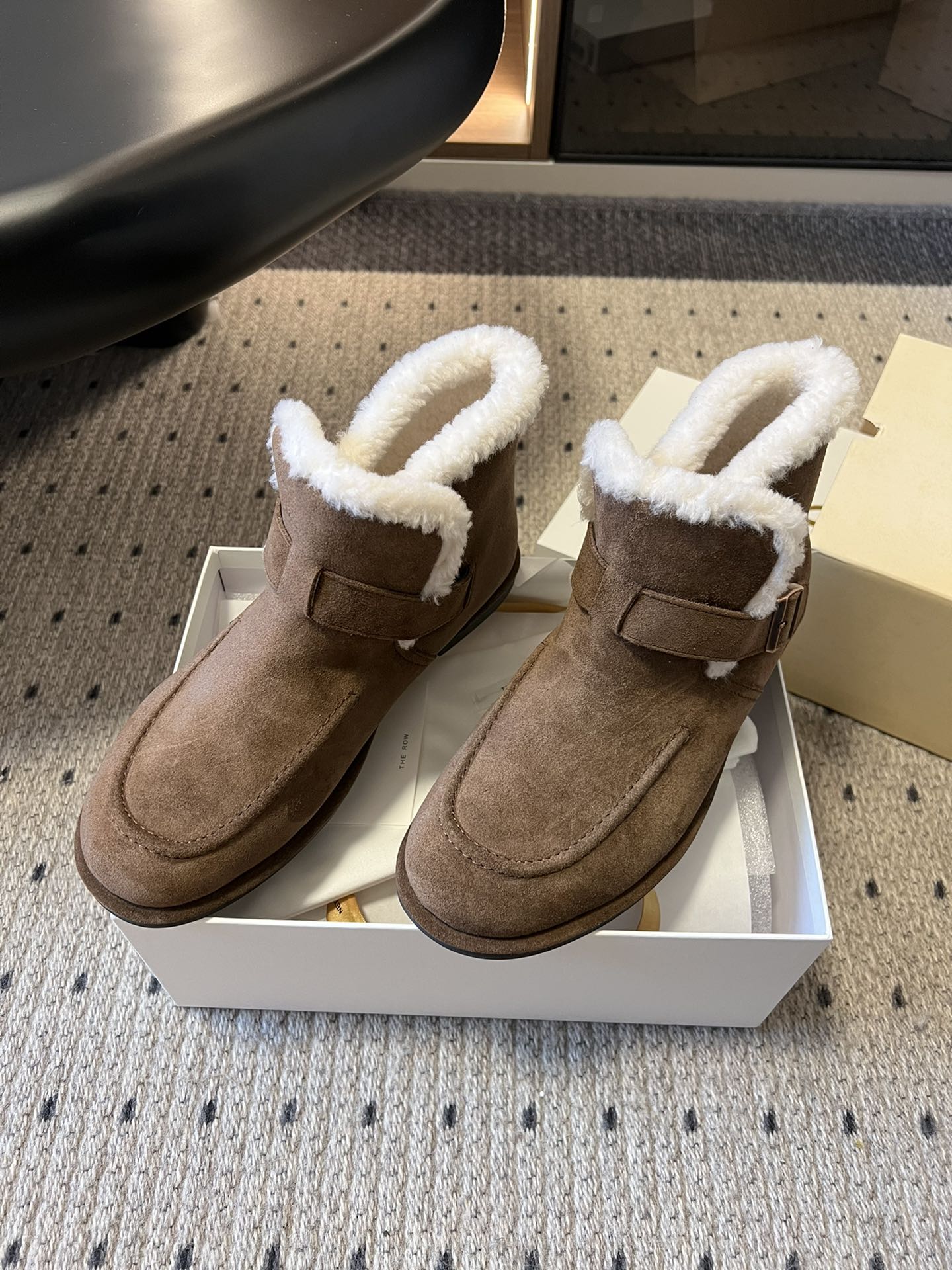 The Row 2025 Ankle Boot Brown White Suede Wool 561621