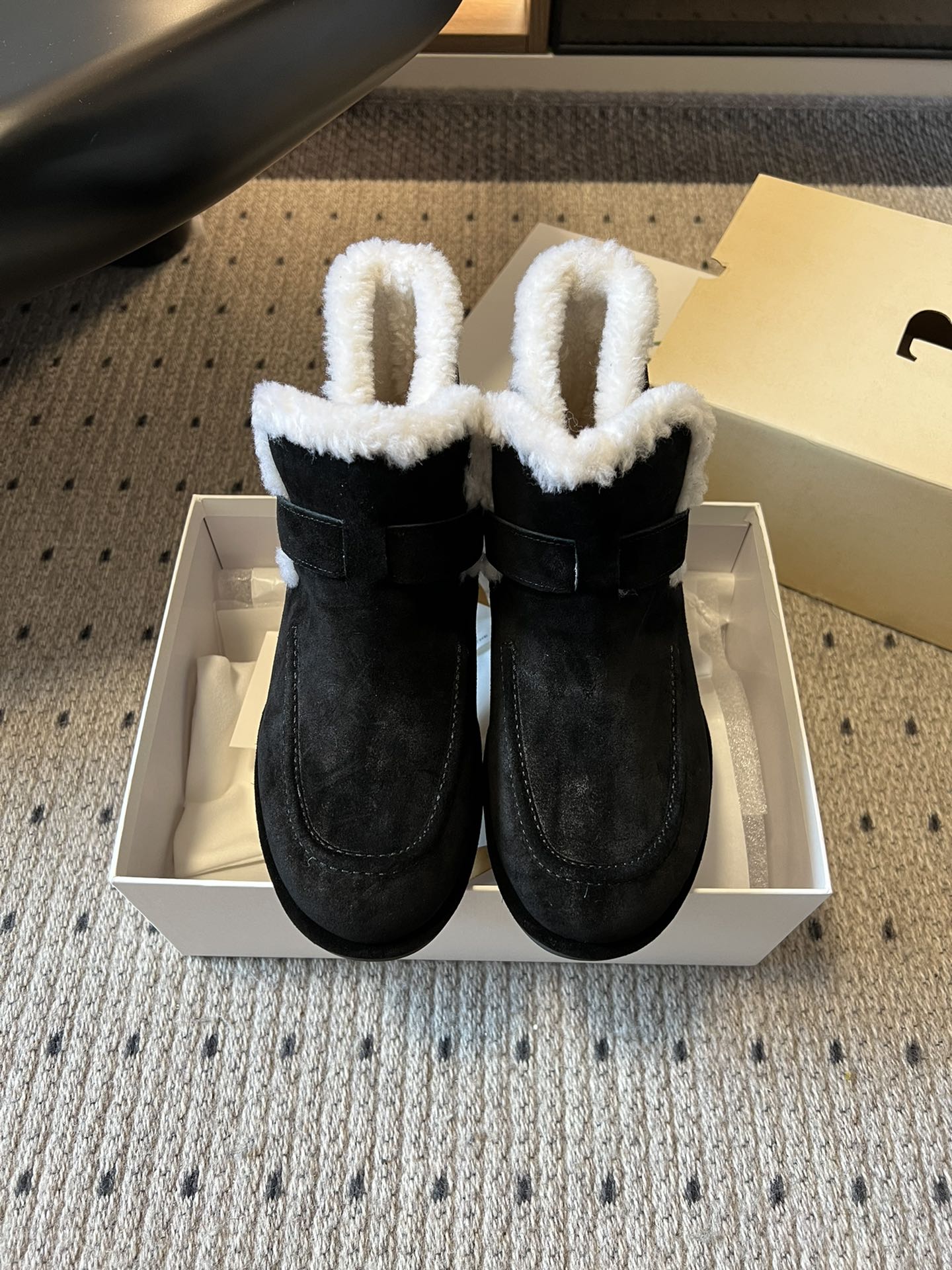 The Row 2025 Ankle Boot Black White Suede Wool 561620