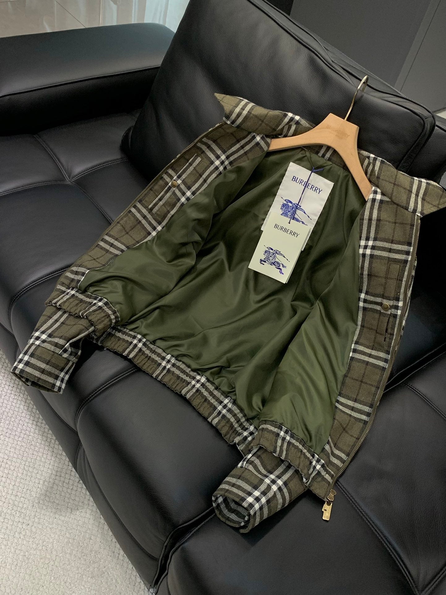 Burberry 25 Plaid Jacket Green Wool Polyester