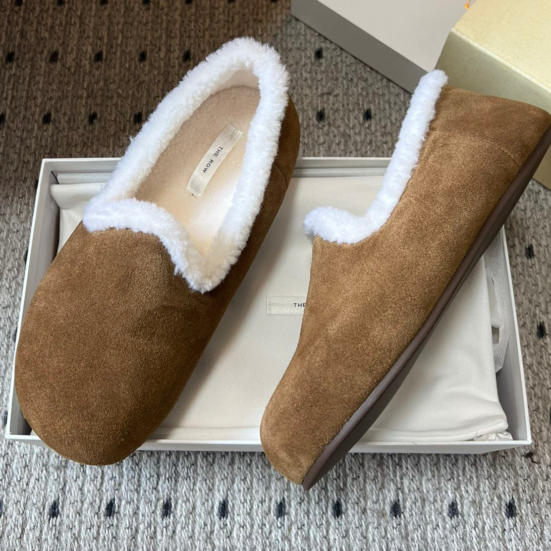 The Row 2025 Loafer Brown White Suede Wool 561629