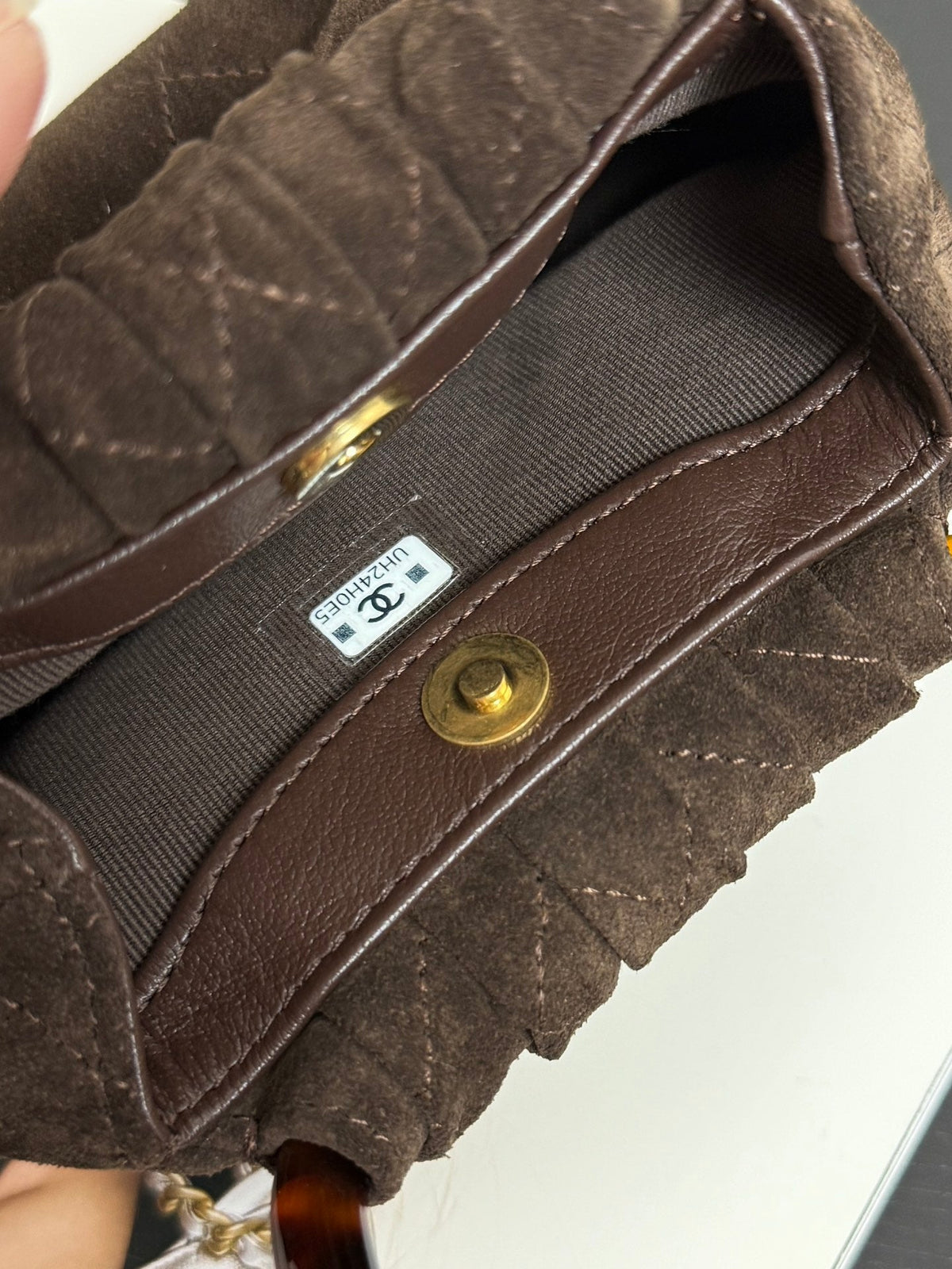 Chanel 2026 Pouch 24cm Brown Tortoiseshell Suede Effect Plexi