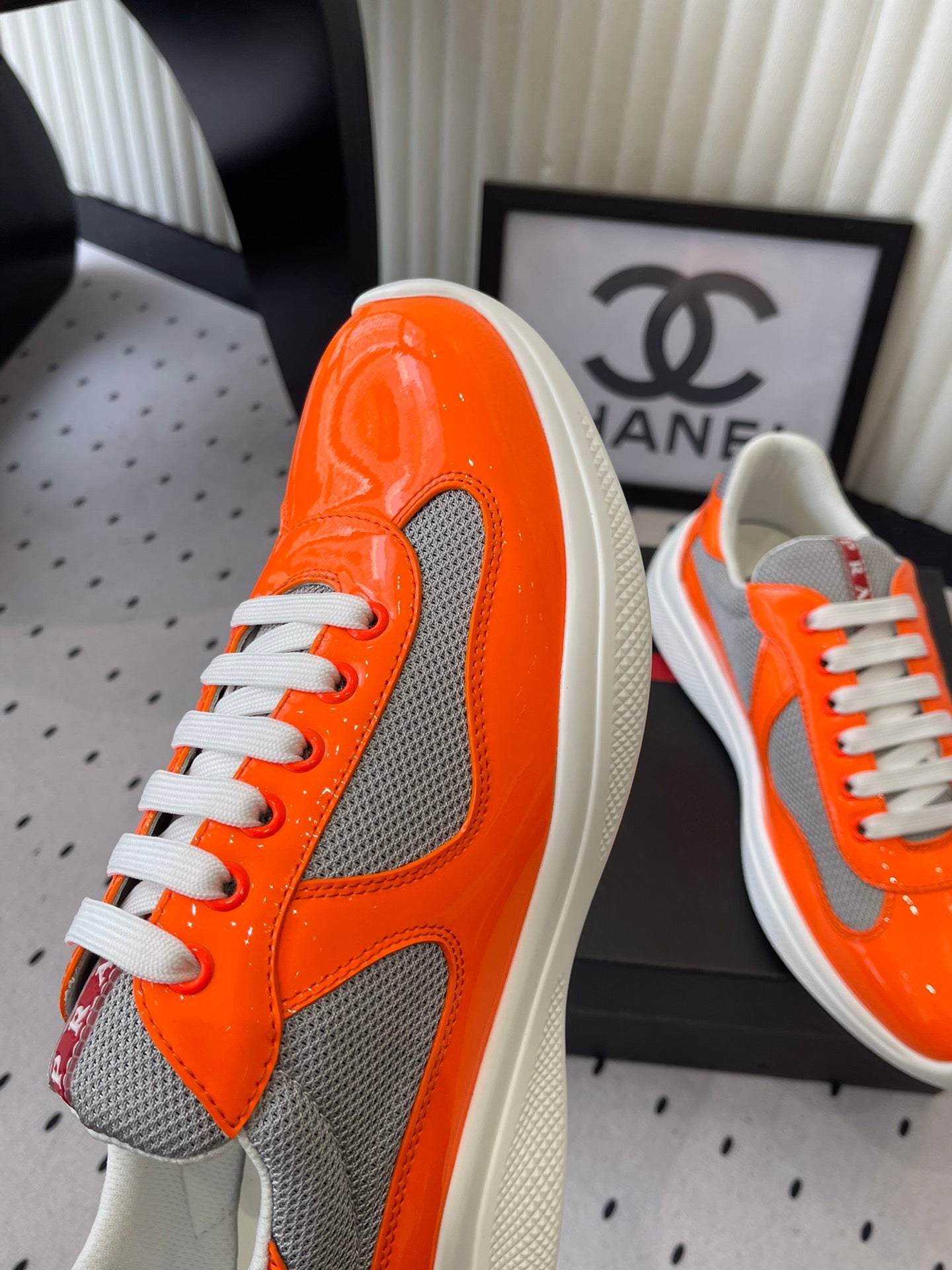 Pra 2025 Sneaker Orange mix Gray Patent Leather Mesh 554581