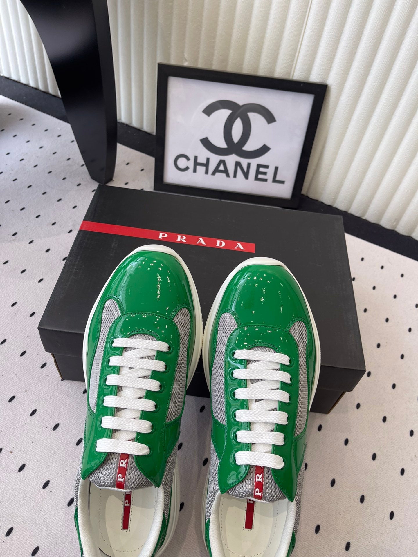 Pra 2025 Sneaker Green mix Gray Patent Leather Mesh 554582