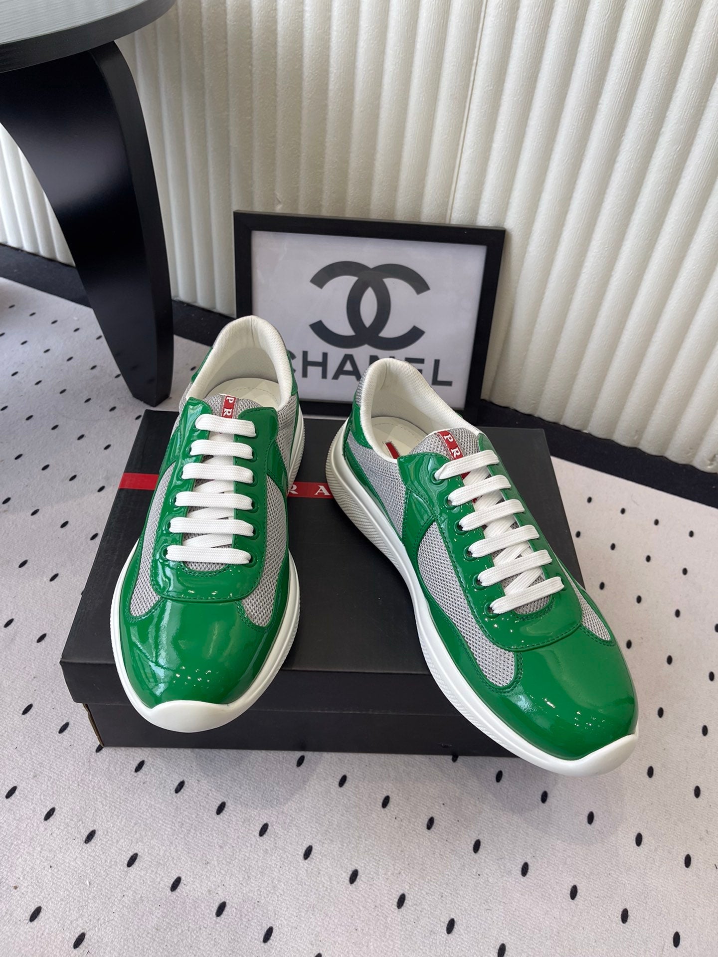 Pra 2025 Sneaker Green mix Gray Patent Leather Mesh 554582