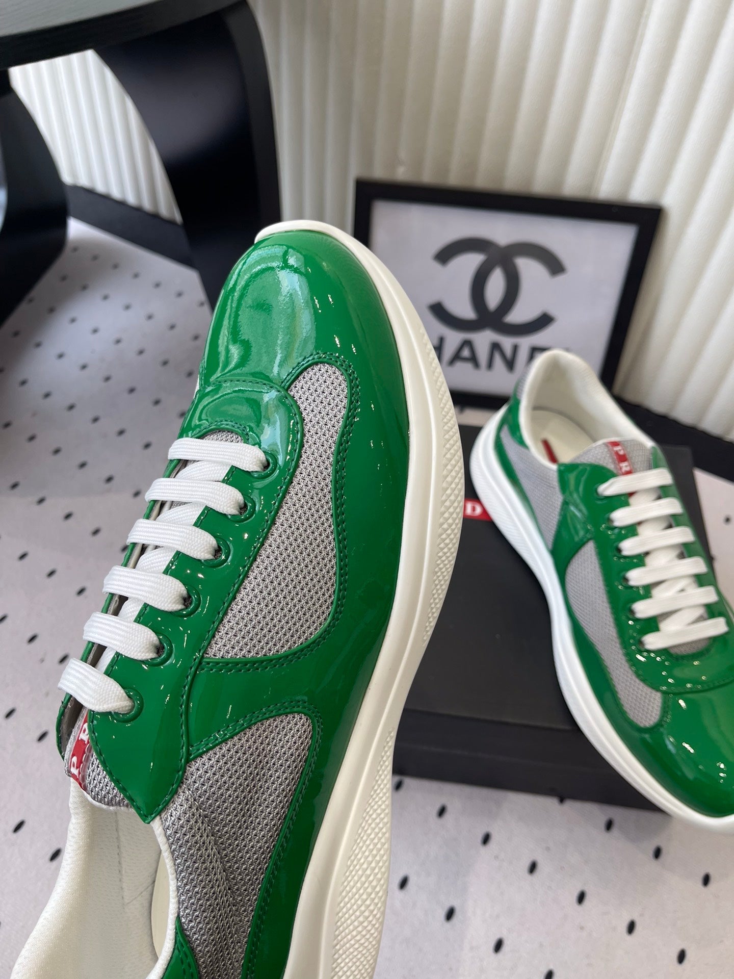 Pra 2025 Sneaker Green mix Gray Patent Leather Mesh 554582