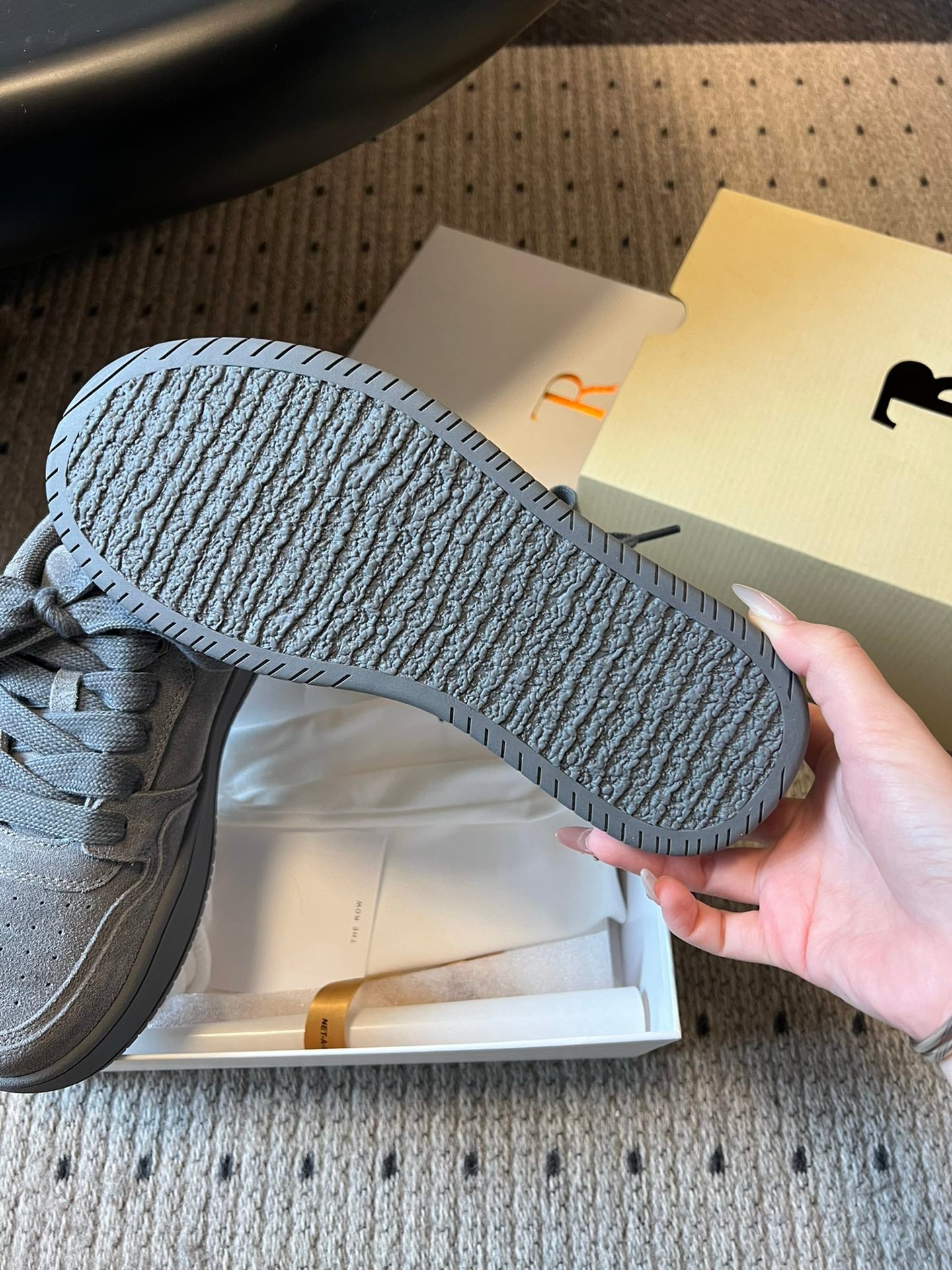 The Row 2025 Smiley Face Sneaker Gray Suede 561650