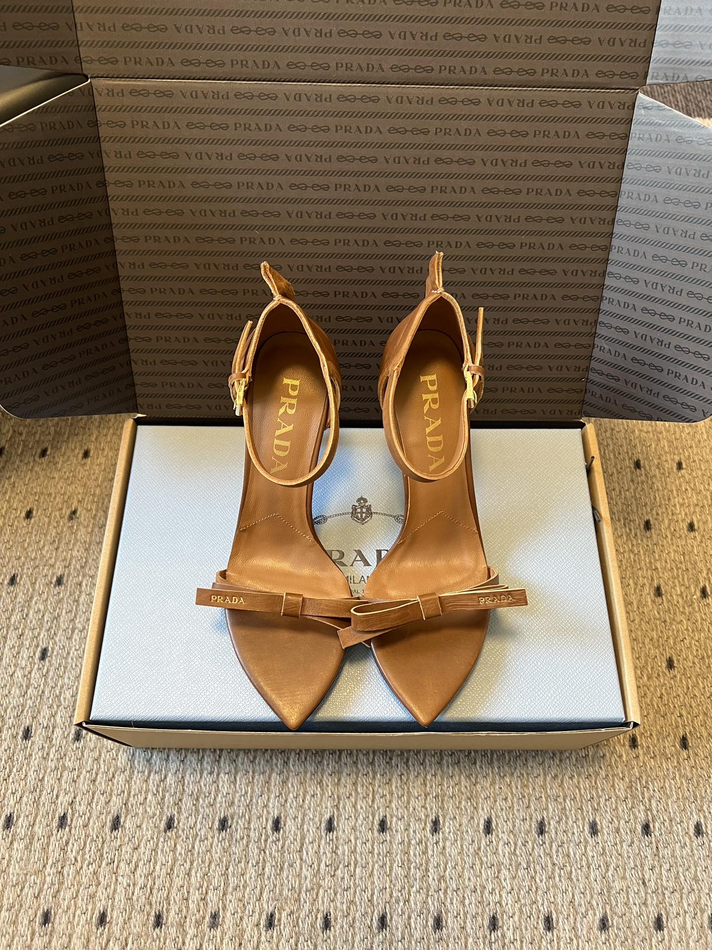 PRA 26S High-Heeled Sandals 75 Camel Brown Cowhide 627443