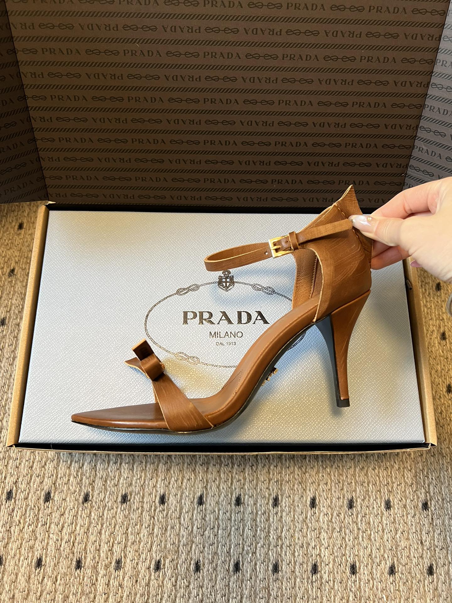 PRA 26S High-Heeled Sandals 75 Camel Brown Cowhide 627443