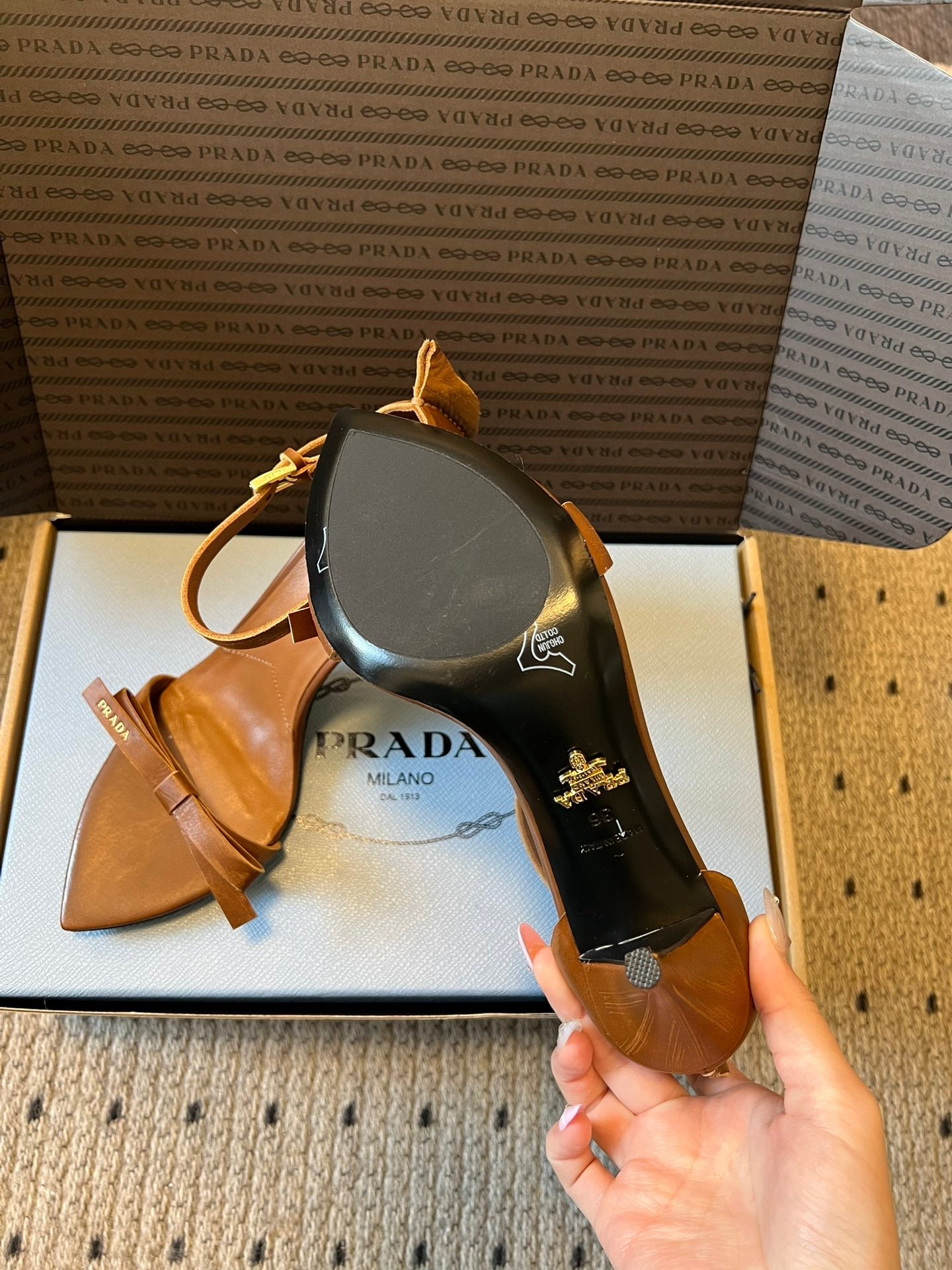 PRA 26S High-Heeled Sandals 75 Camel Brown Cowhide 627443