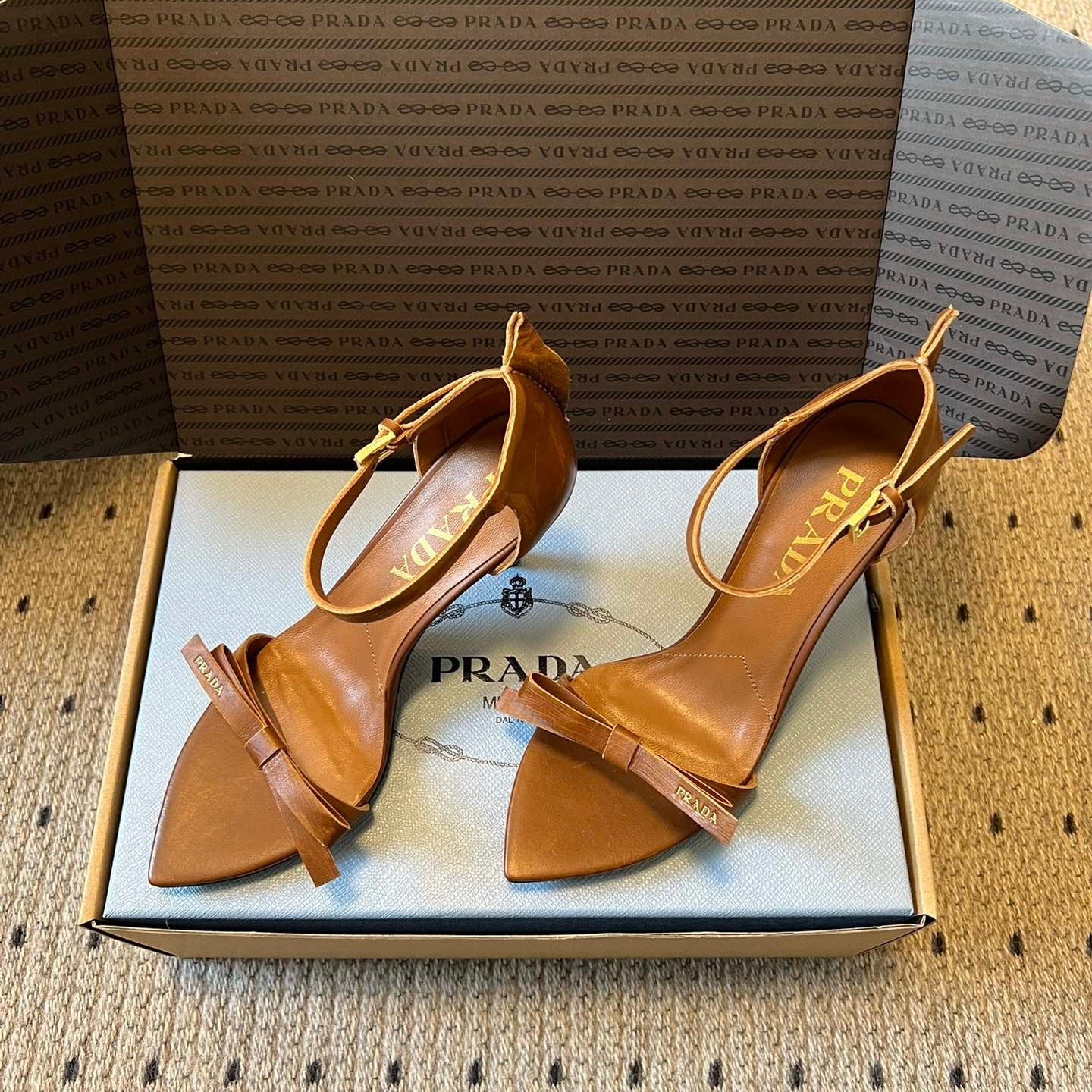 PRA 26S High-Heeled Sandals 75 Camel Brown Cowhide 627443