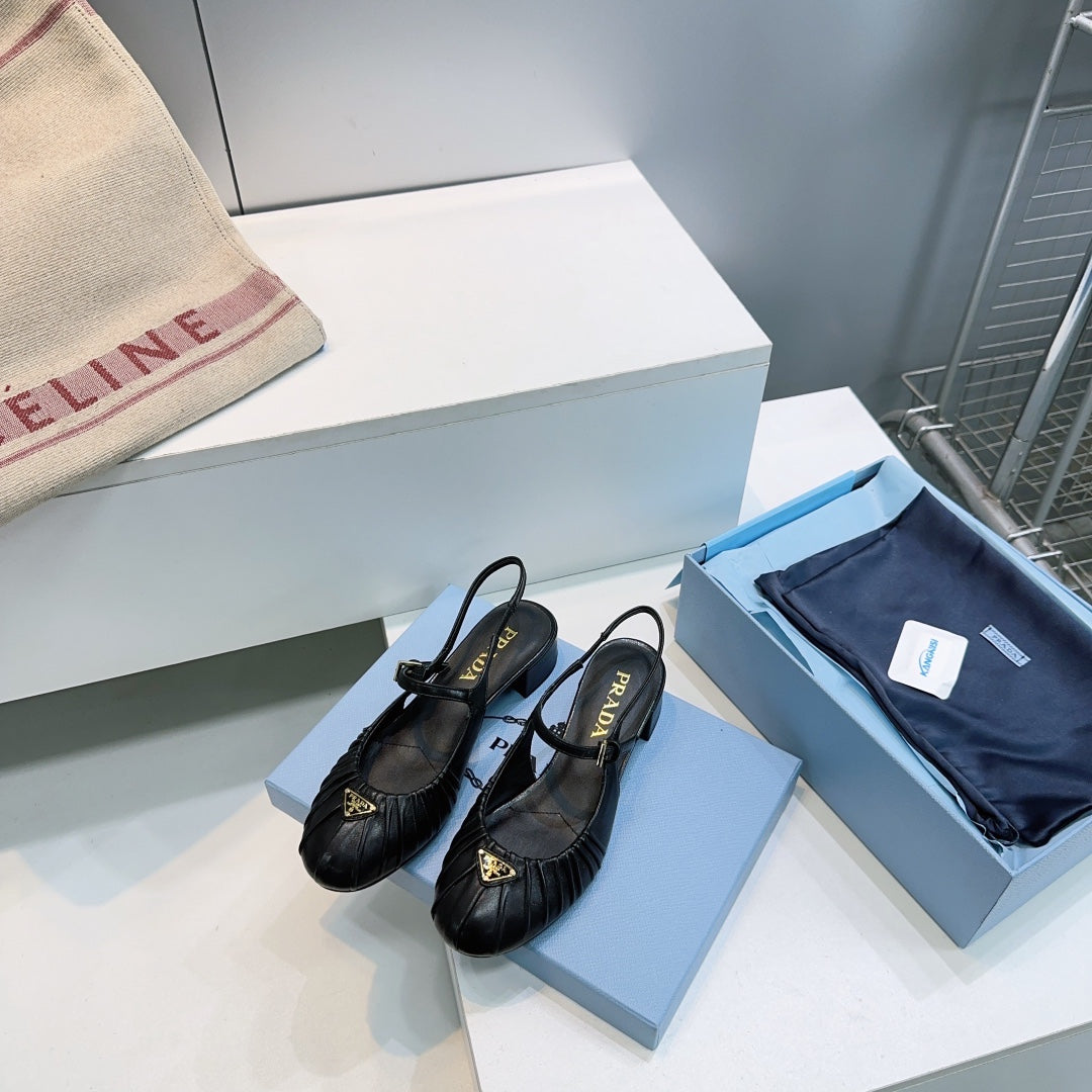 PRA 26S Slingback Flats Black Sheepskin 628700